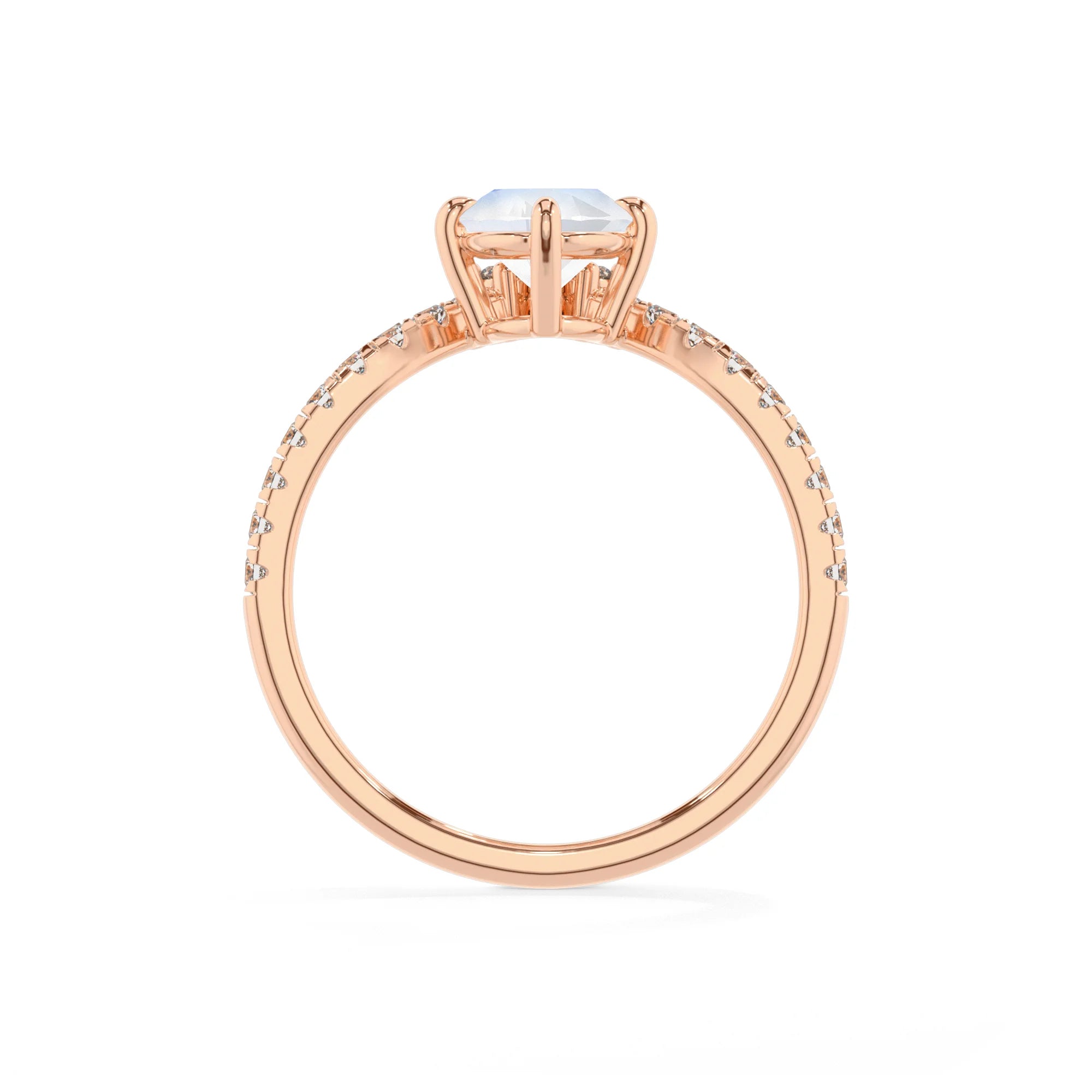 natural rainbow-moonstone oval solitaire rings in rose gold