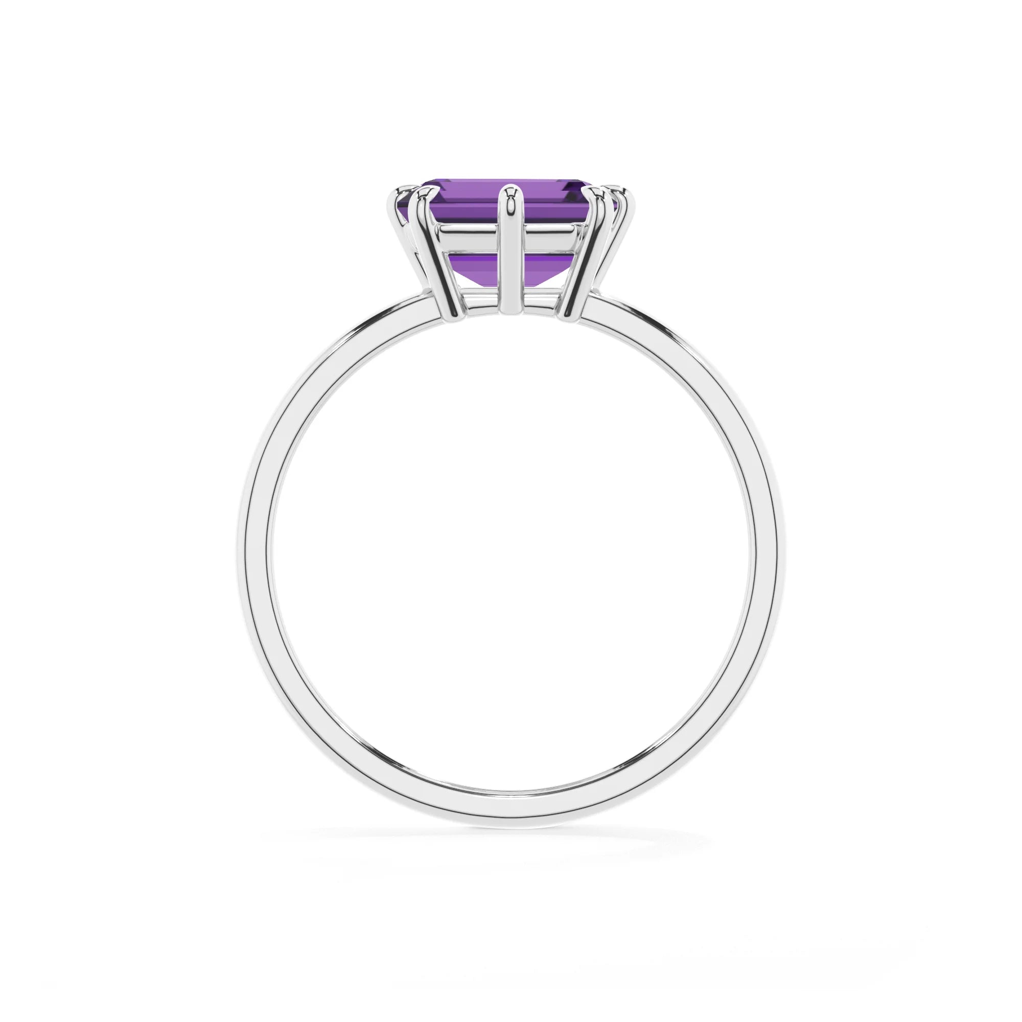 lab grown amethyst emerald cut solitaire rings in platinum
