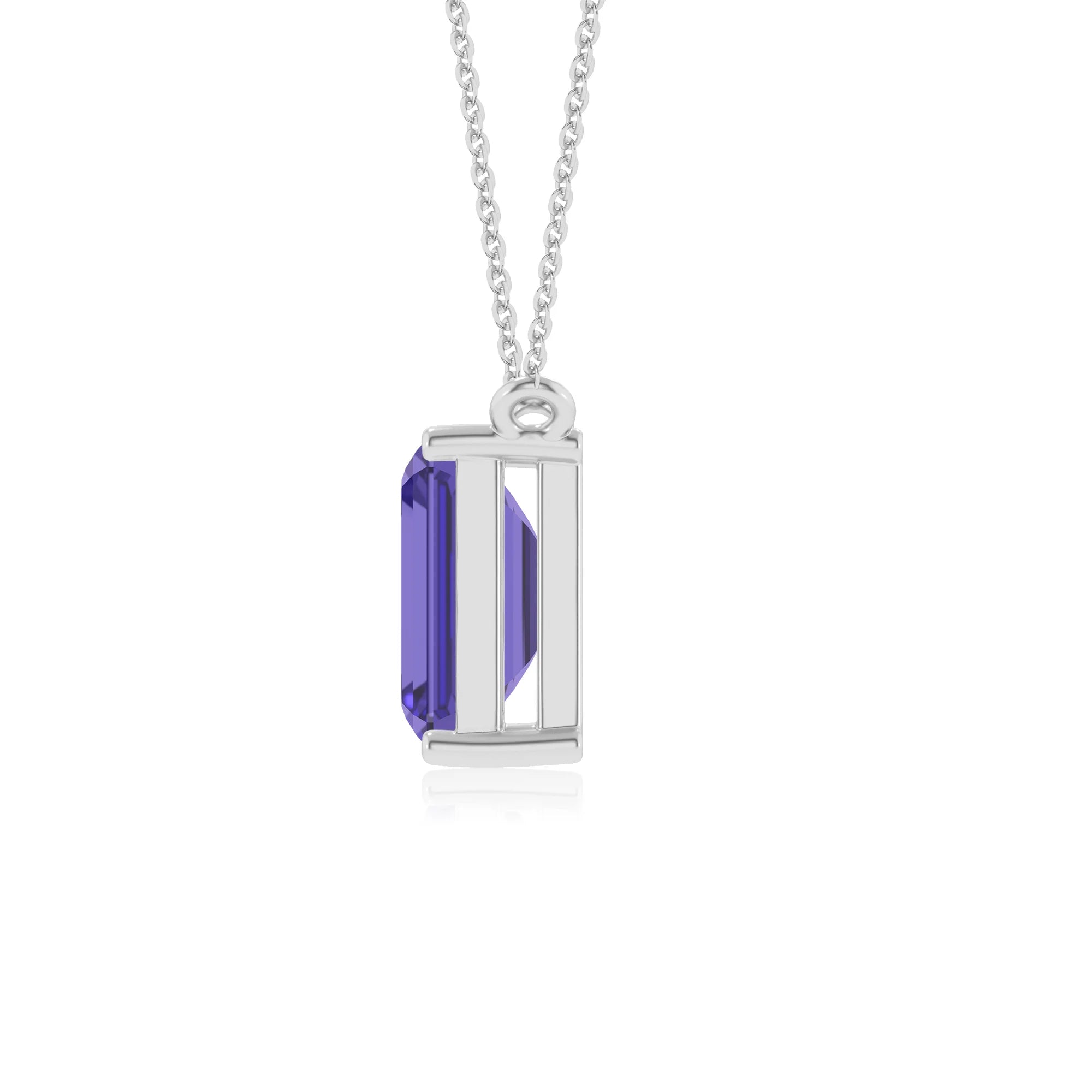 lab grown tanzanite emerald cut solitaire necklaces in sterling silver