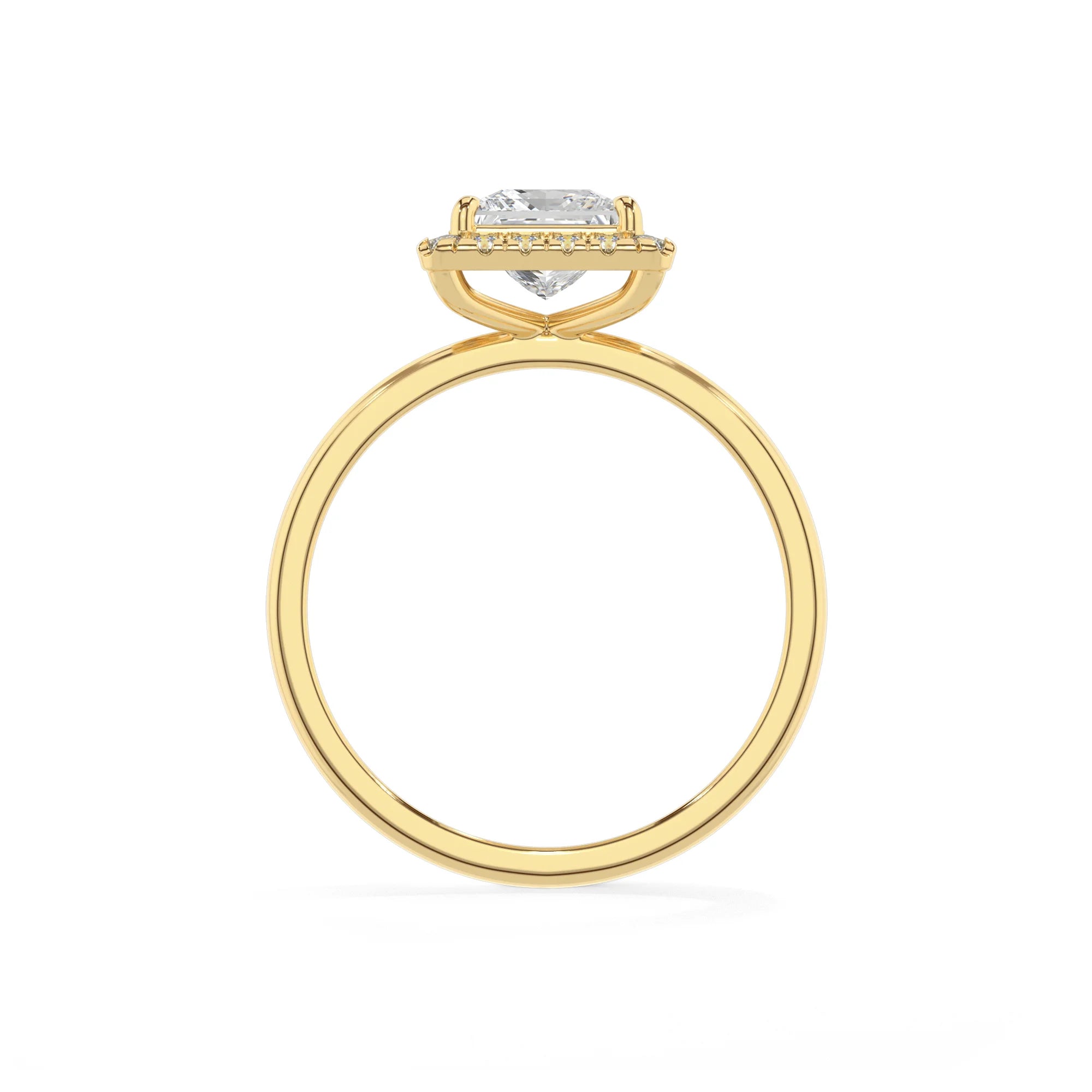 lab grown moissanite princess solitaire rings in yellow gold