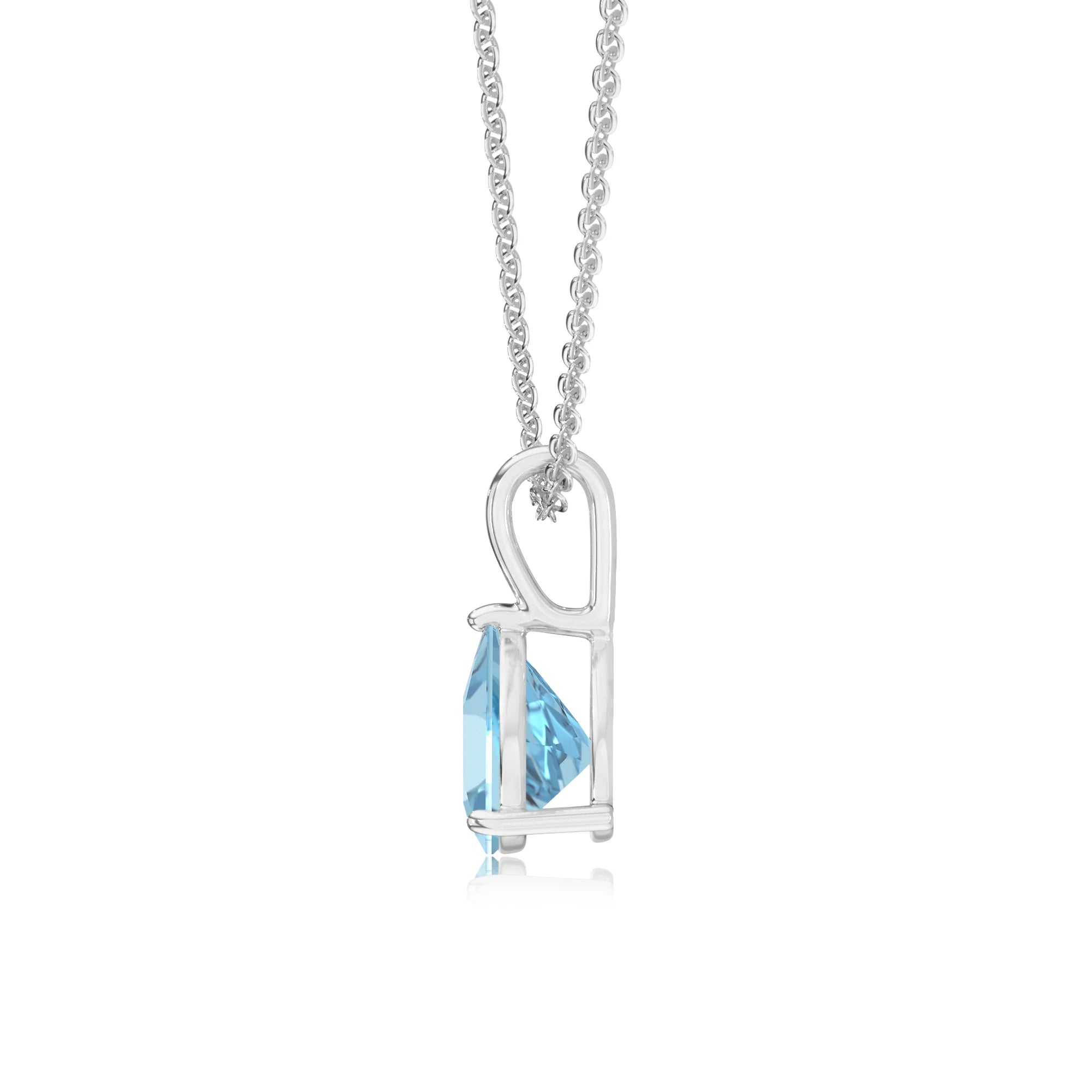 lab grown aquamarine trillion solitaire necklaces in white gold
