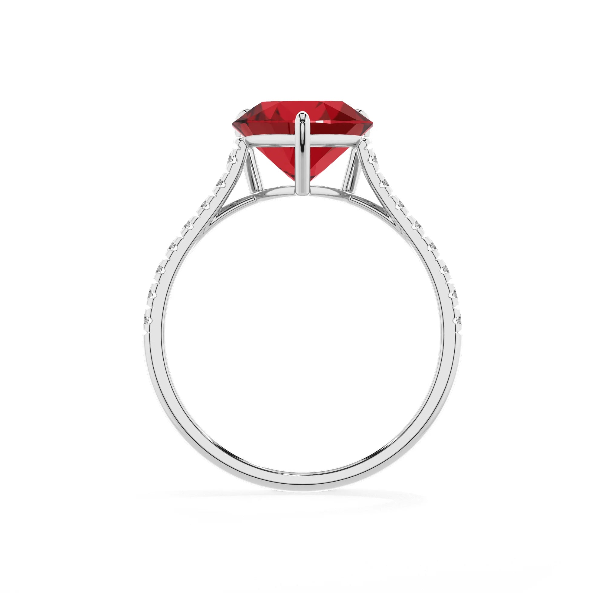 lab grown ruby heart half eternity solitaire engagement rings in sterling silver