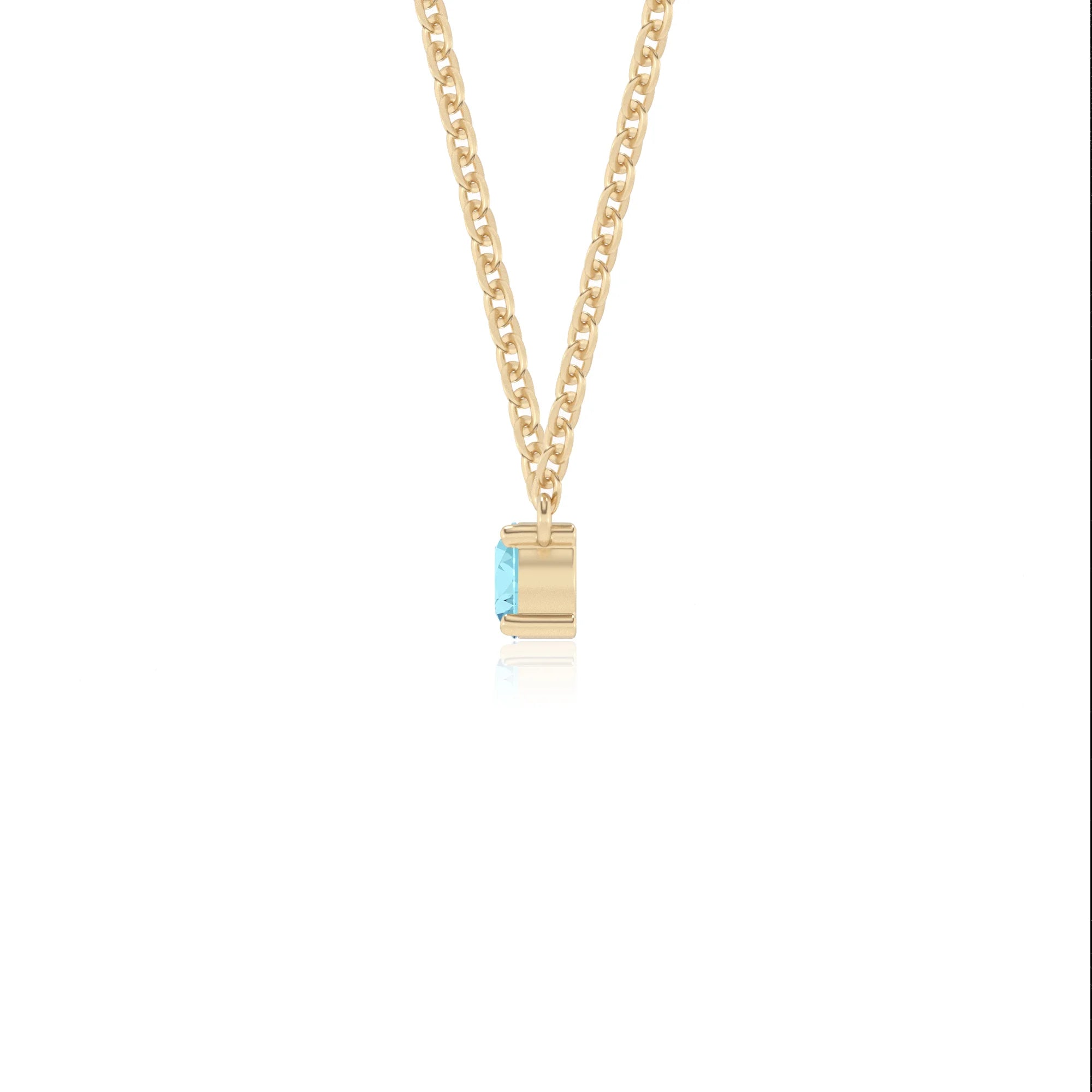 lab grown aquamarine round bar v-bale necklaces in yellow gold