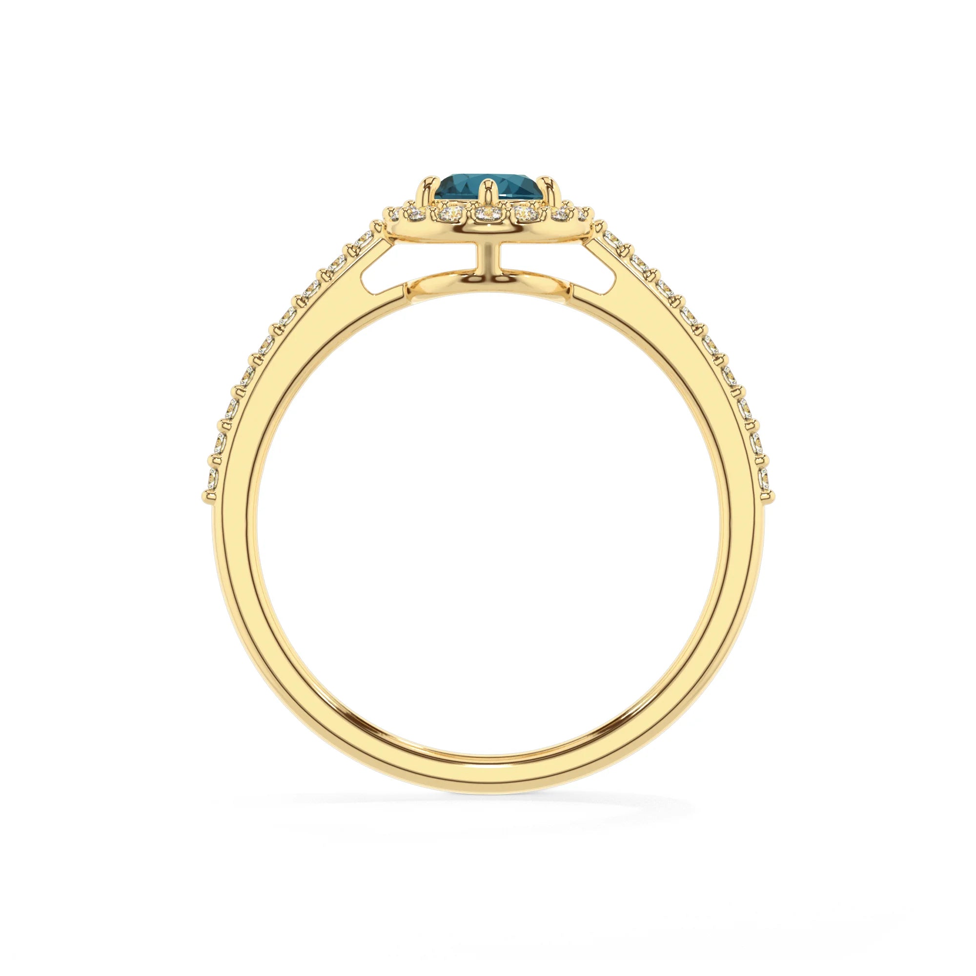 natural london-blue-topaz pear solitaire rings in yellow gold