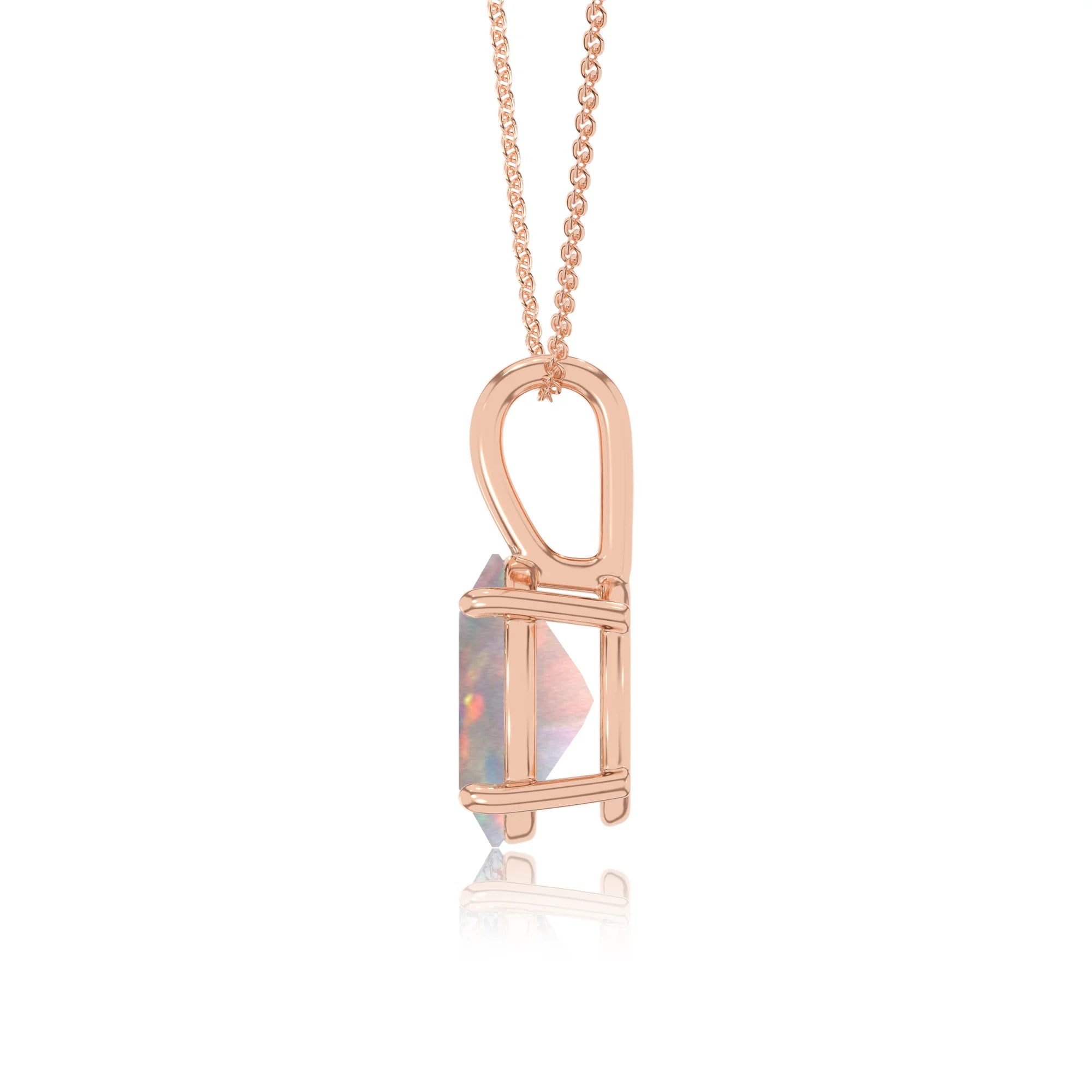 lab grown opal oval solitaire necklaces in rose gold