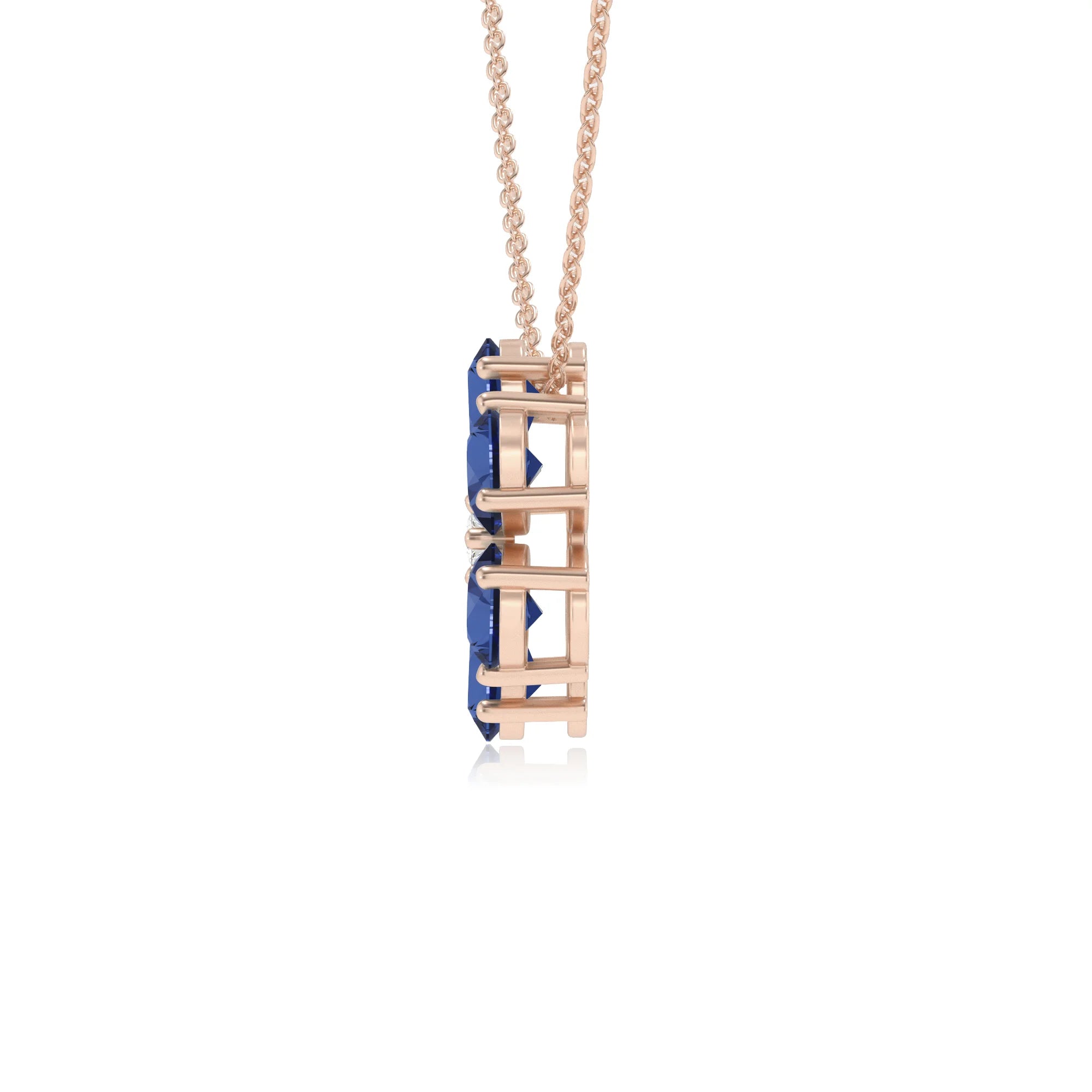 lab grown blue-sapphire pear solitaire necklaces in rose gold