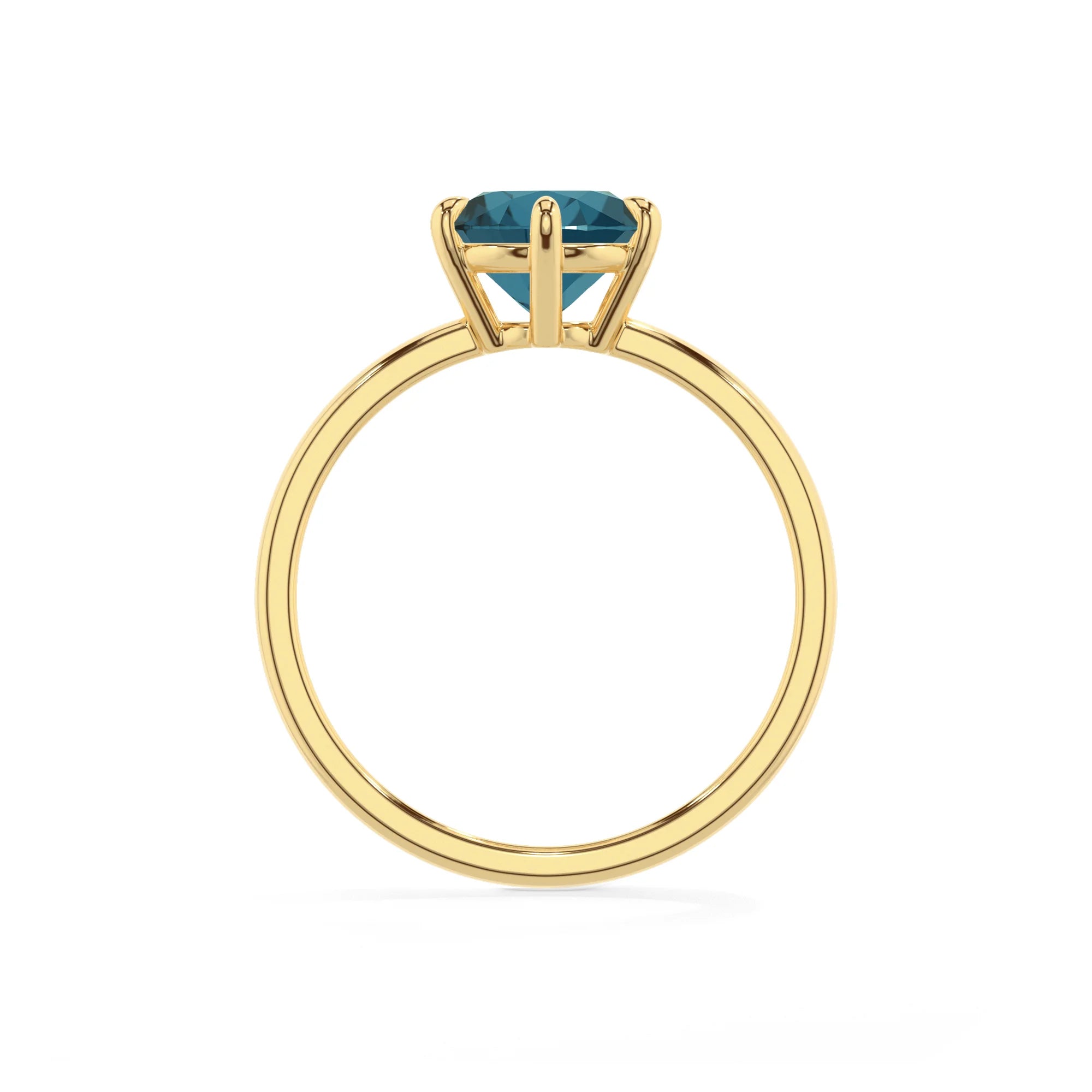 natural london-blue-topaz round solitaire rings in yellow gold