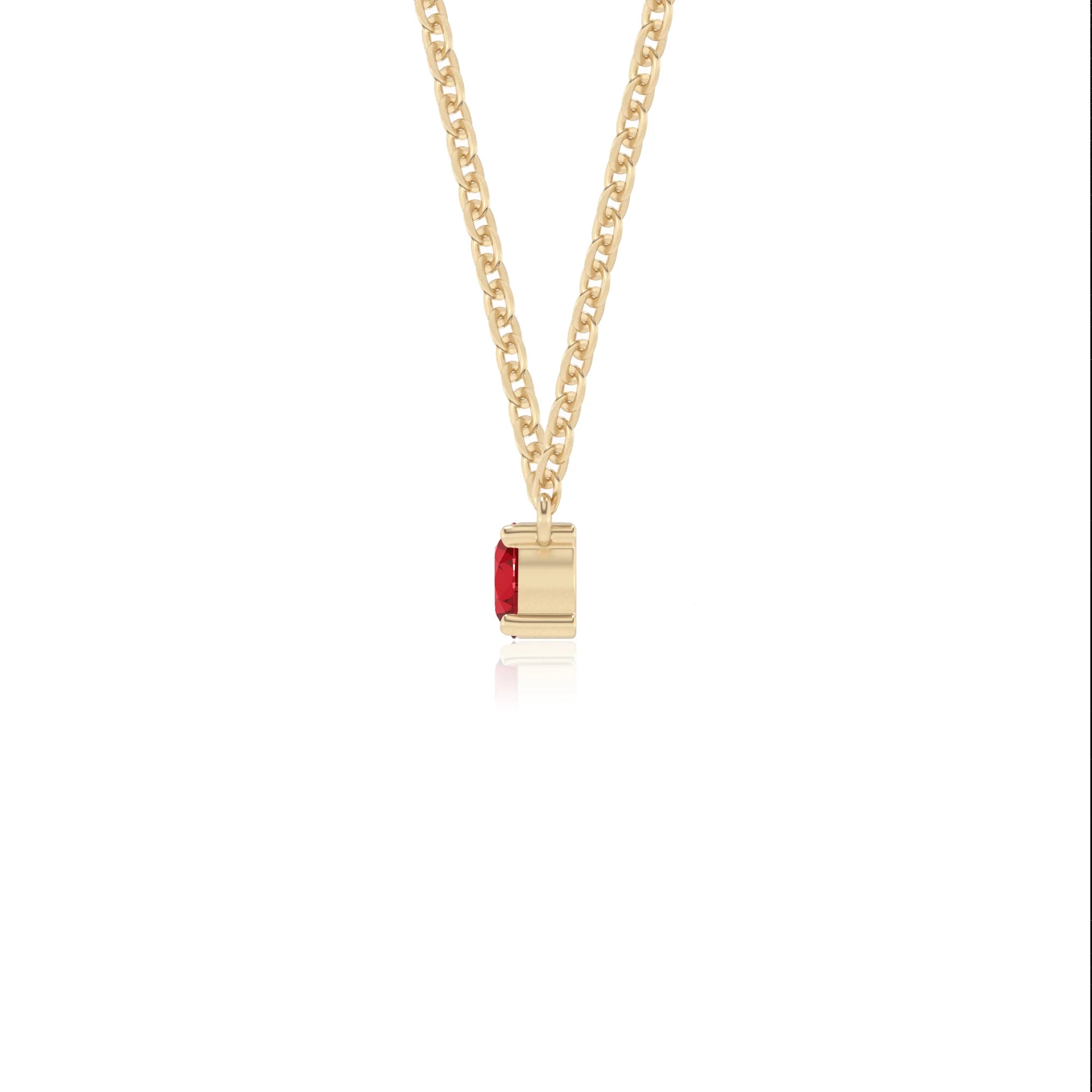 lab grown ruby round bar v-bale necklaces in yellow gold