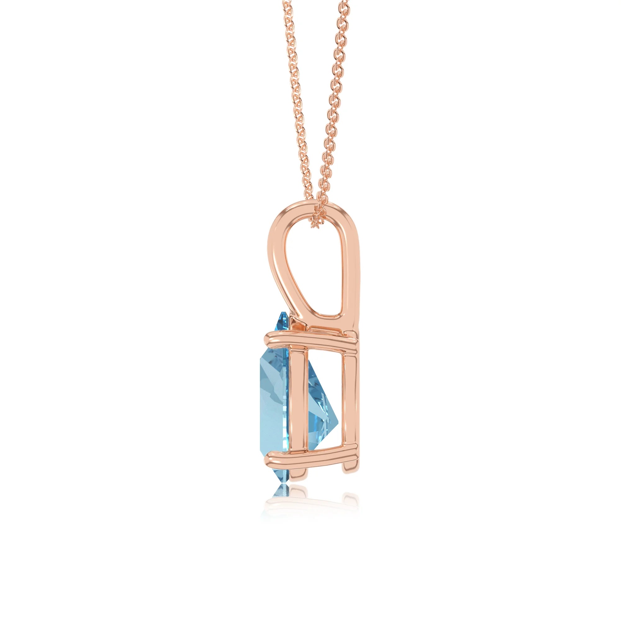 lab grown aquamarine pear solitaire necklaces in rose gold