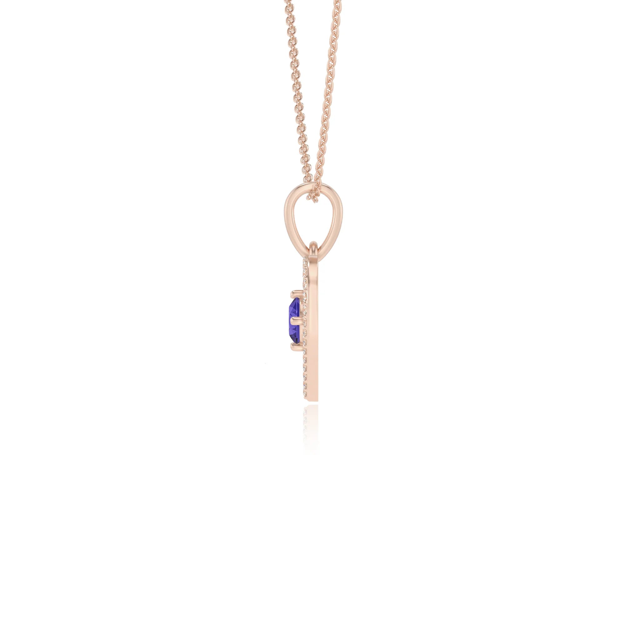 lab grown tanzanite round infinity necklaces in rose gold