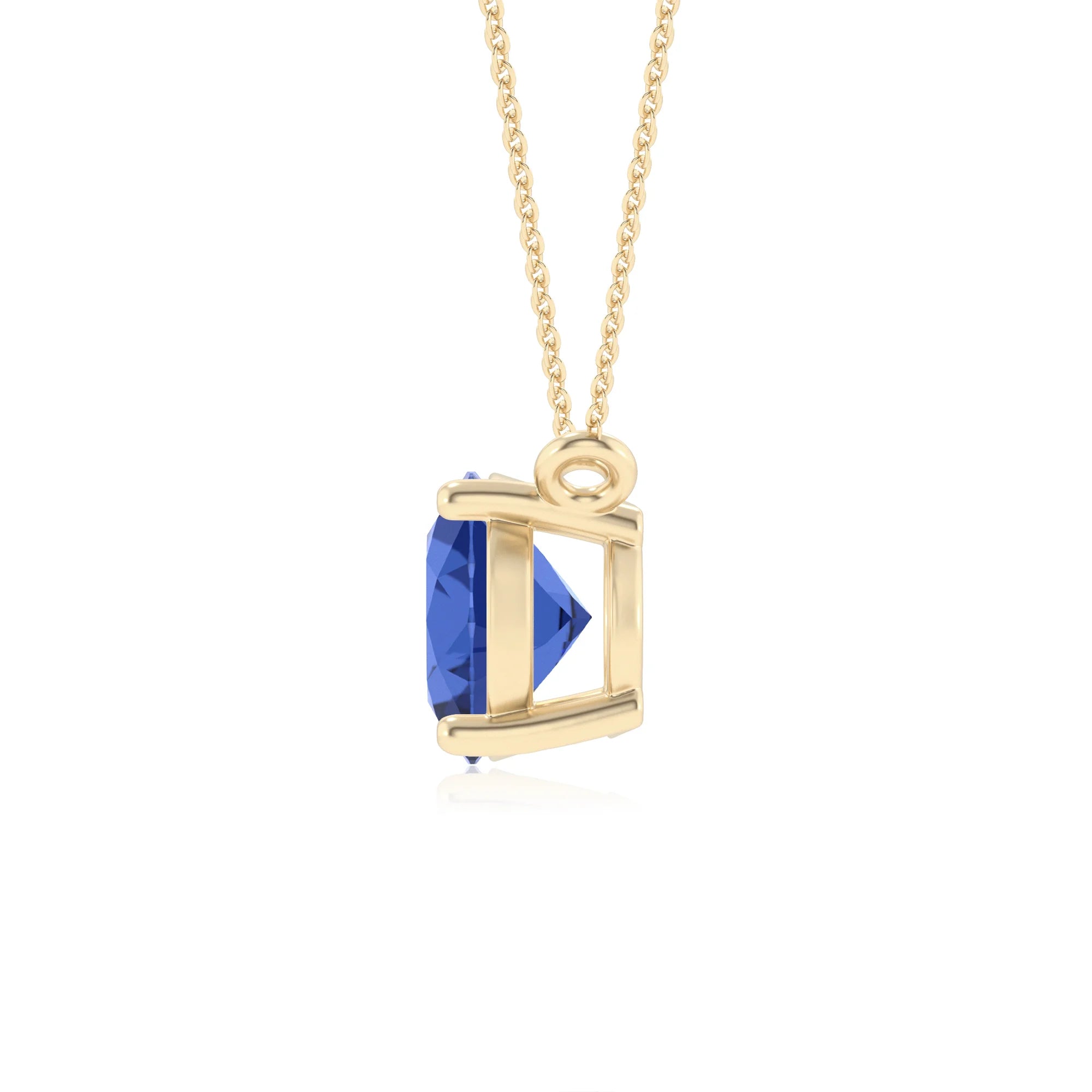 lab grown blue-sapphire oval solitaire necklaces in yellow gold