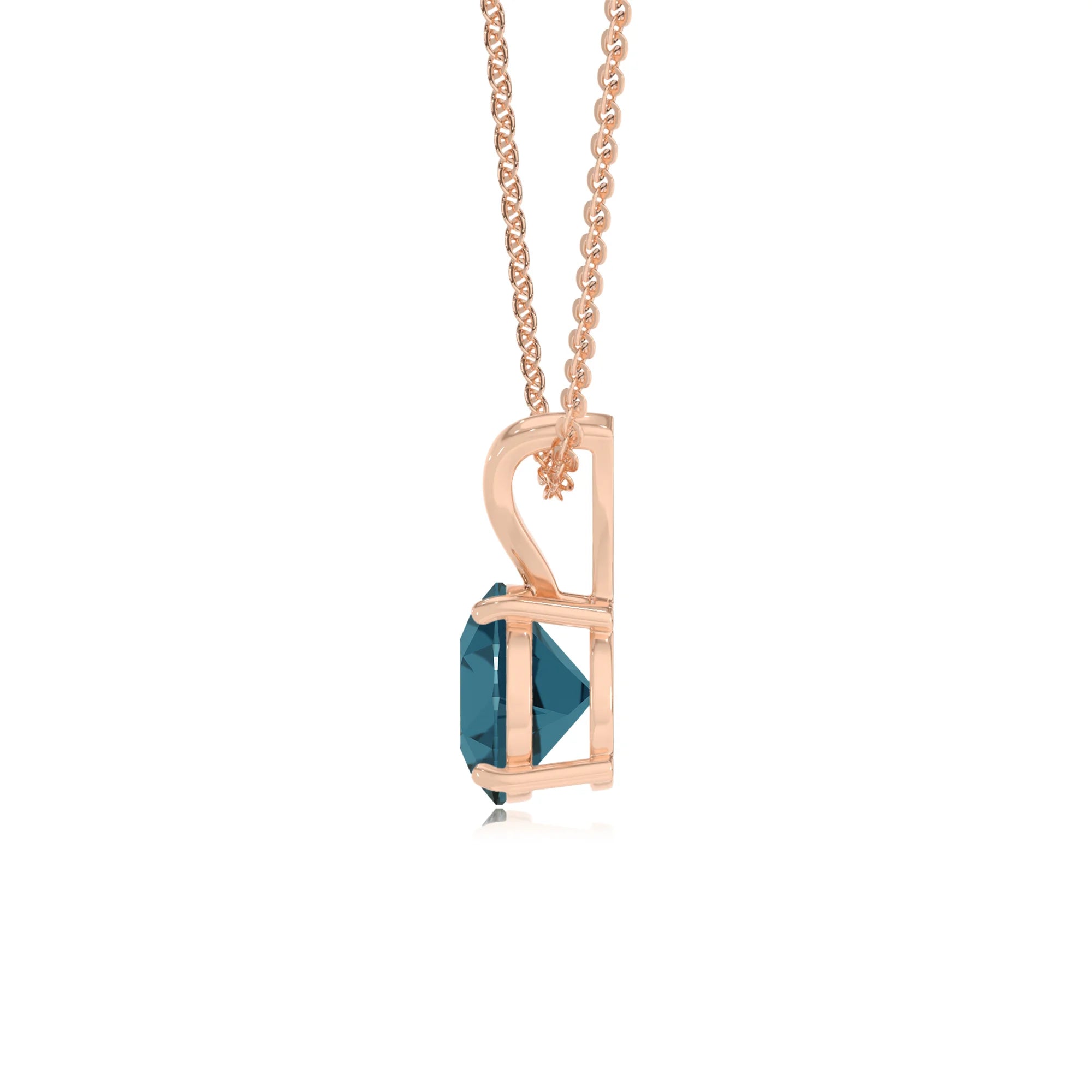 natural london-blue-topaz round solitaire v-bale necklaces in rose gold