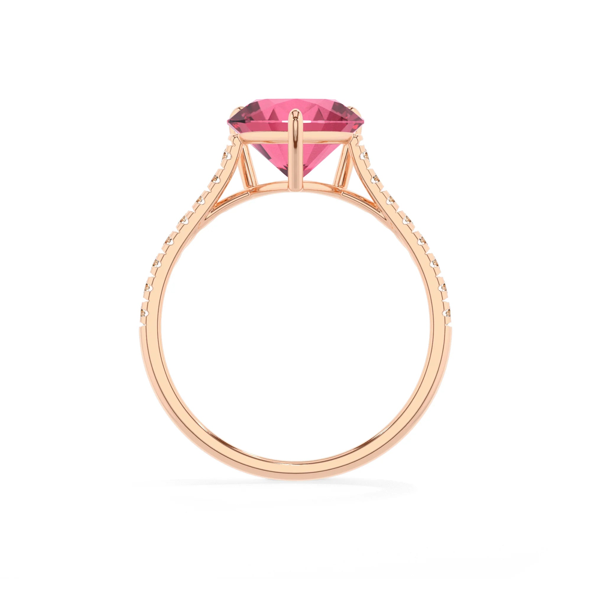 lab grown pink-tourmaline heart half eternity solitaire engagement rings in rose gold