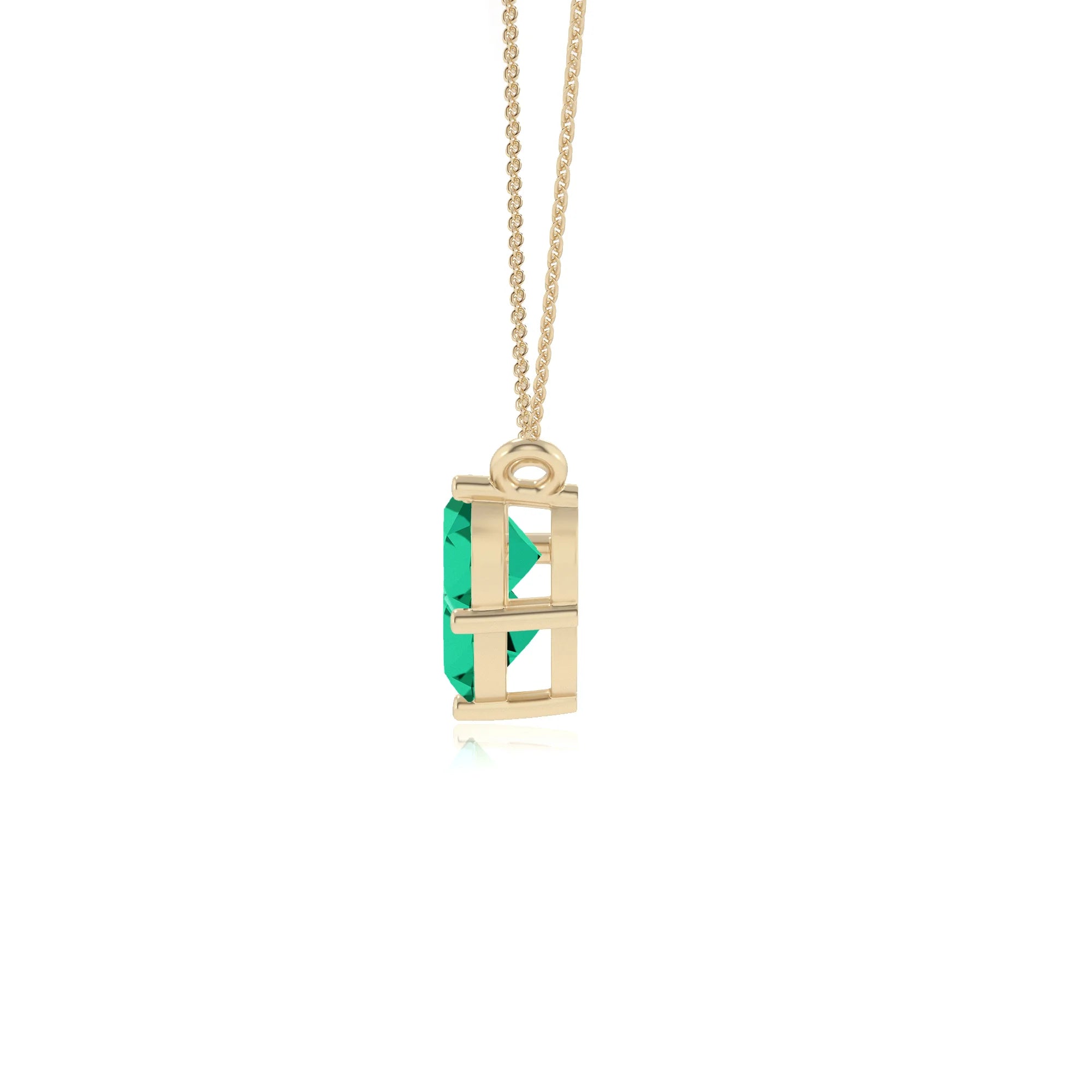 lab grown emerald round solitaire v-bale necklaces in yellow gold