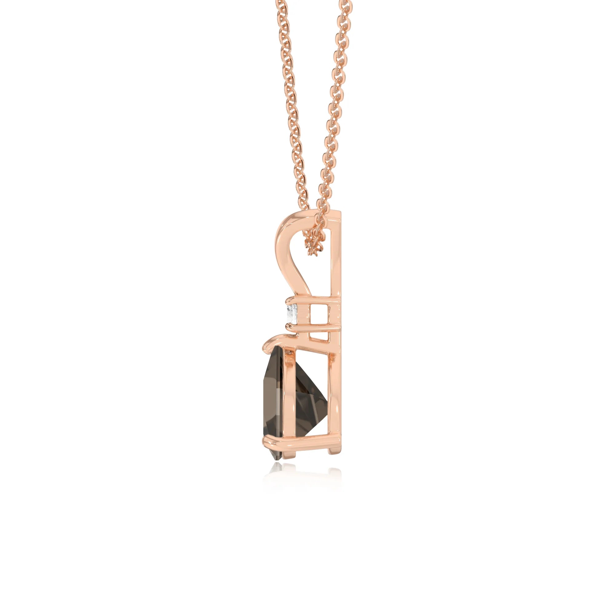 natural smoky-quartz trillion solitaire v-bale necklaces in rose gold