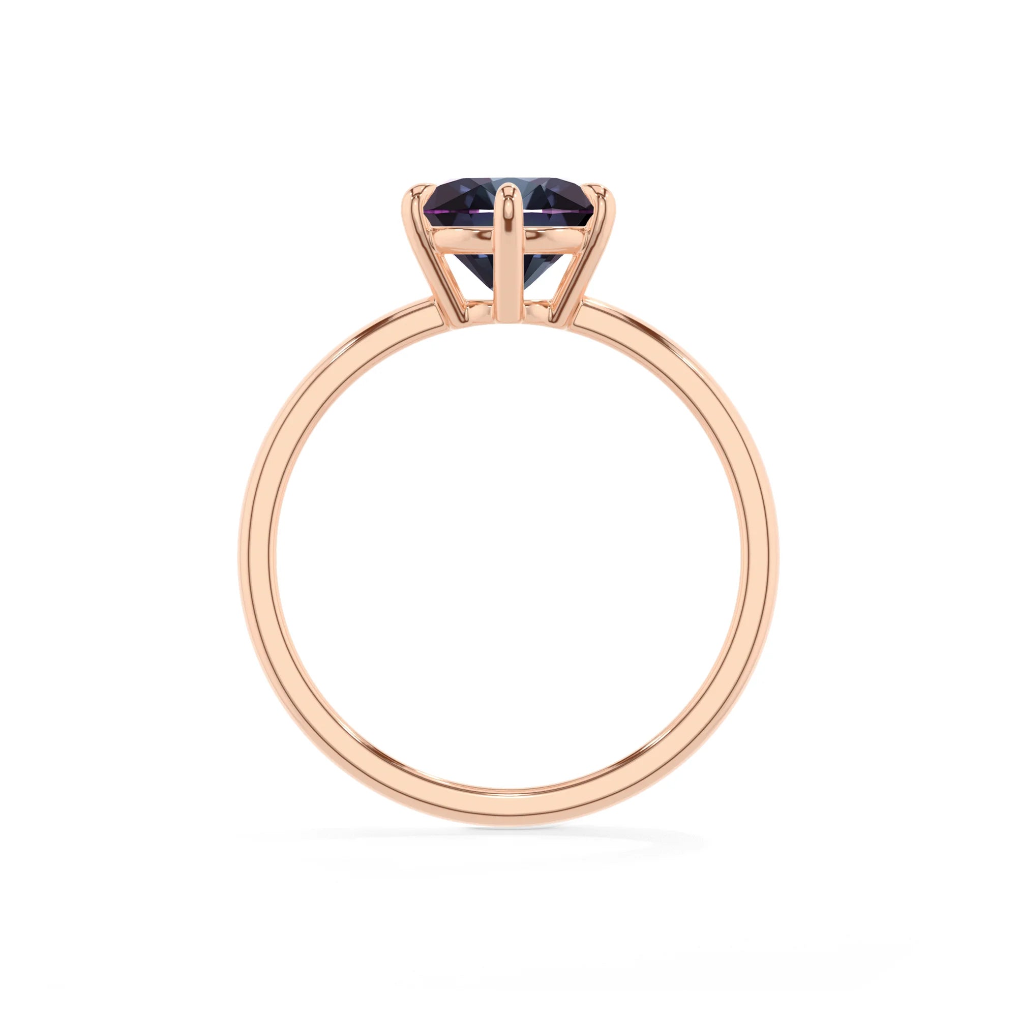 lab grown alexandrite round solitaire rings in rose gold
