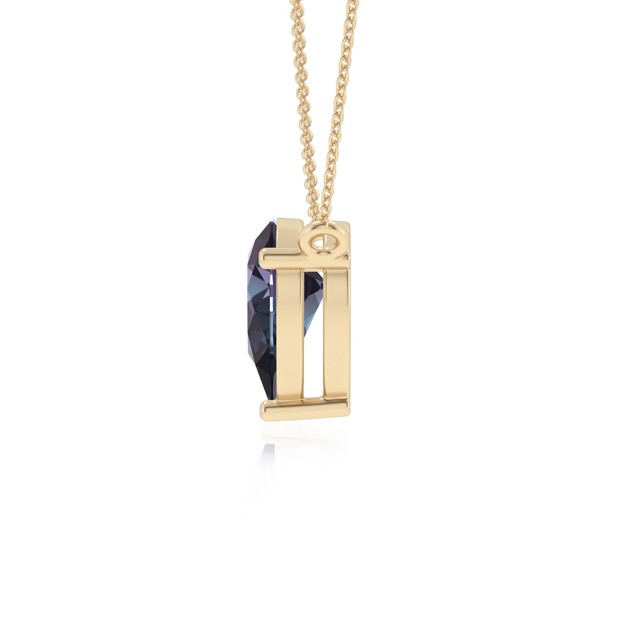 lab grown alexandrite pear solitaire necklaces in yellow gold