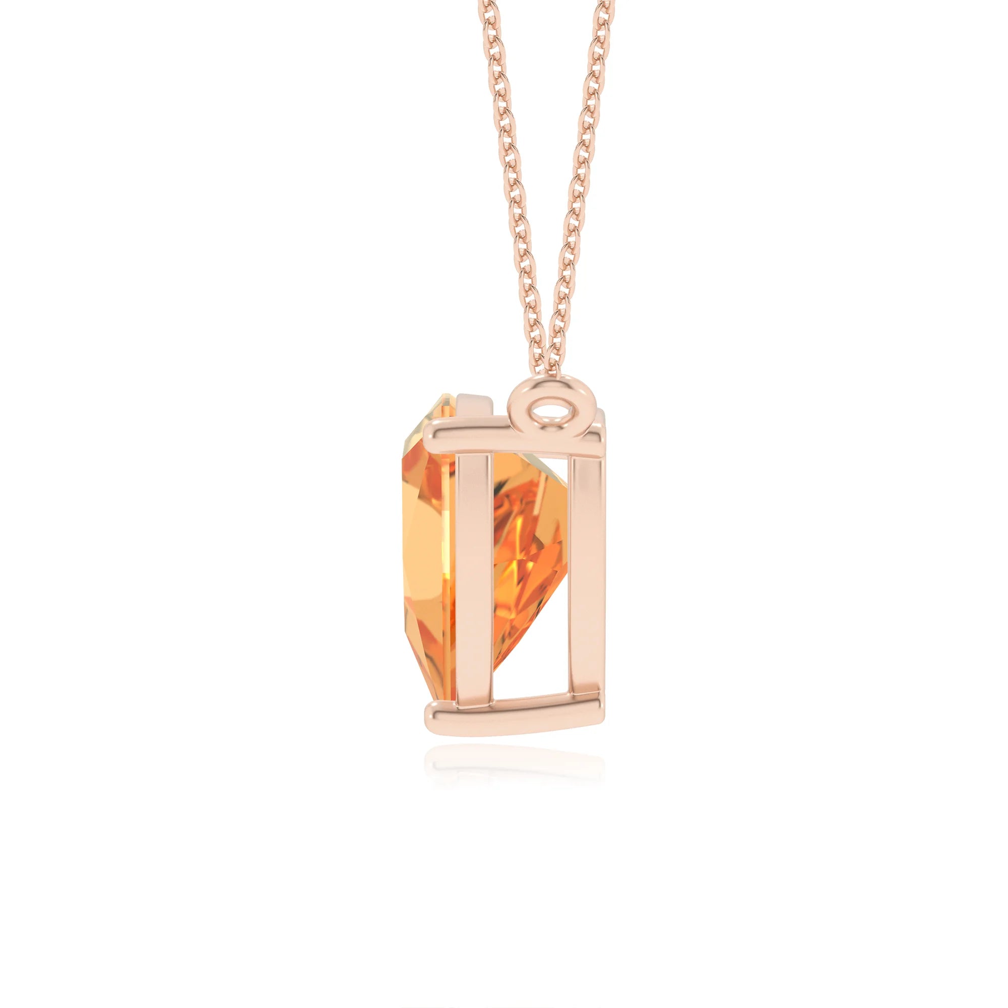 lab grown citrine trillion solitaire necklaces in rose gold