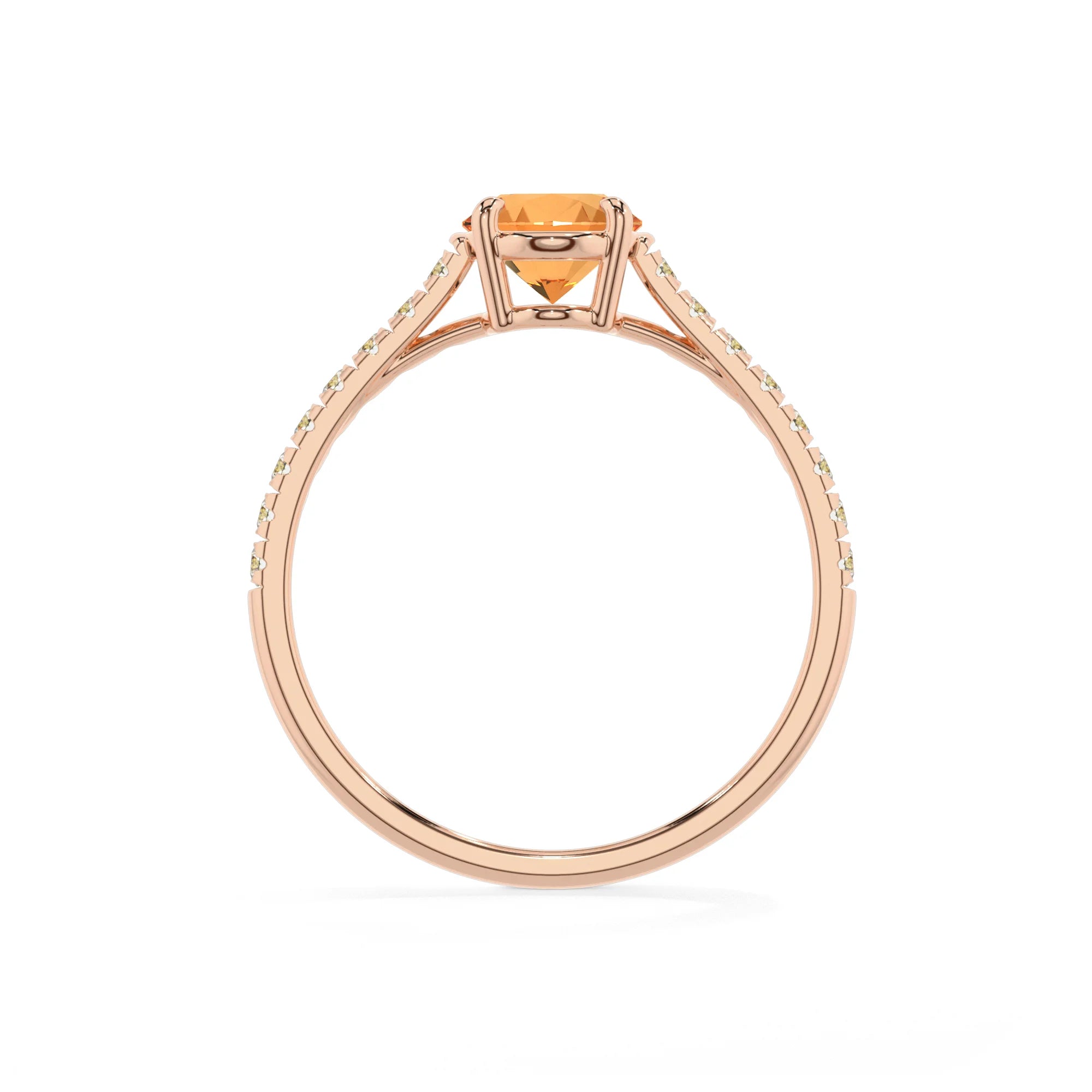 lab grown citrine oval half eternity solitaire engagement rings in rose gold