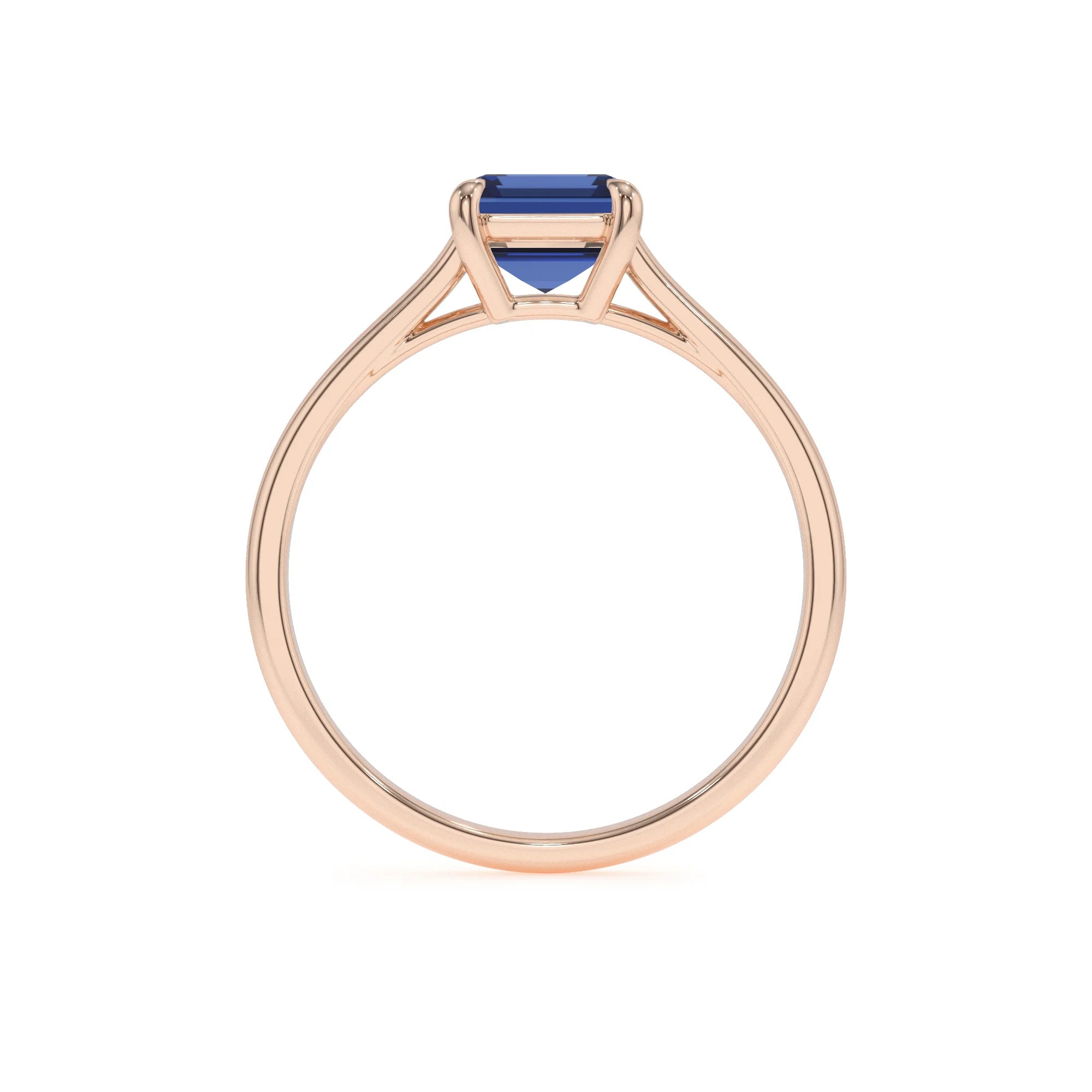 lab grown blue-sapphire emerald cut solitaire rings in rose gold