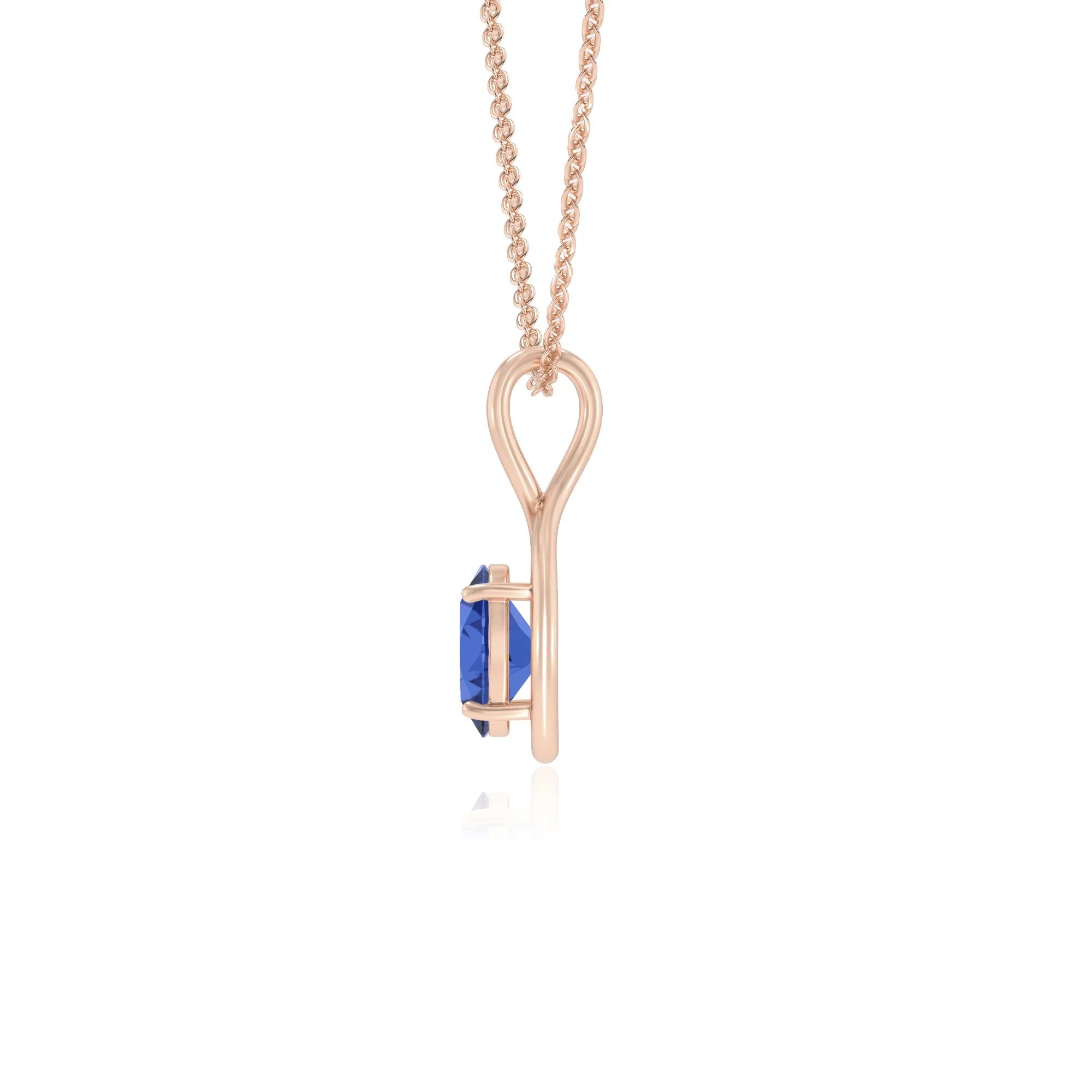 lab grown blue-sapphire oval solitaire necklaces in rose gold