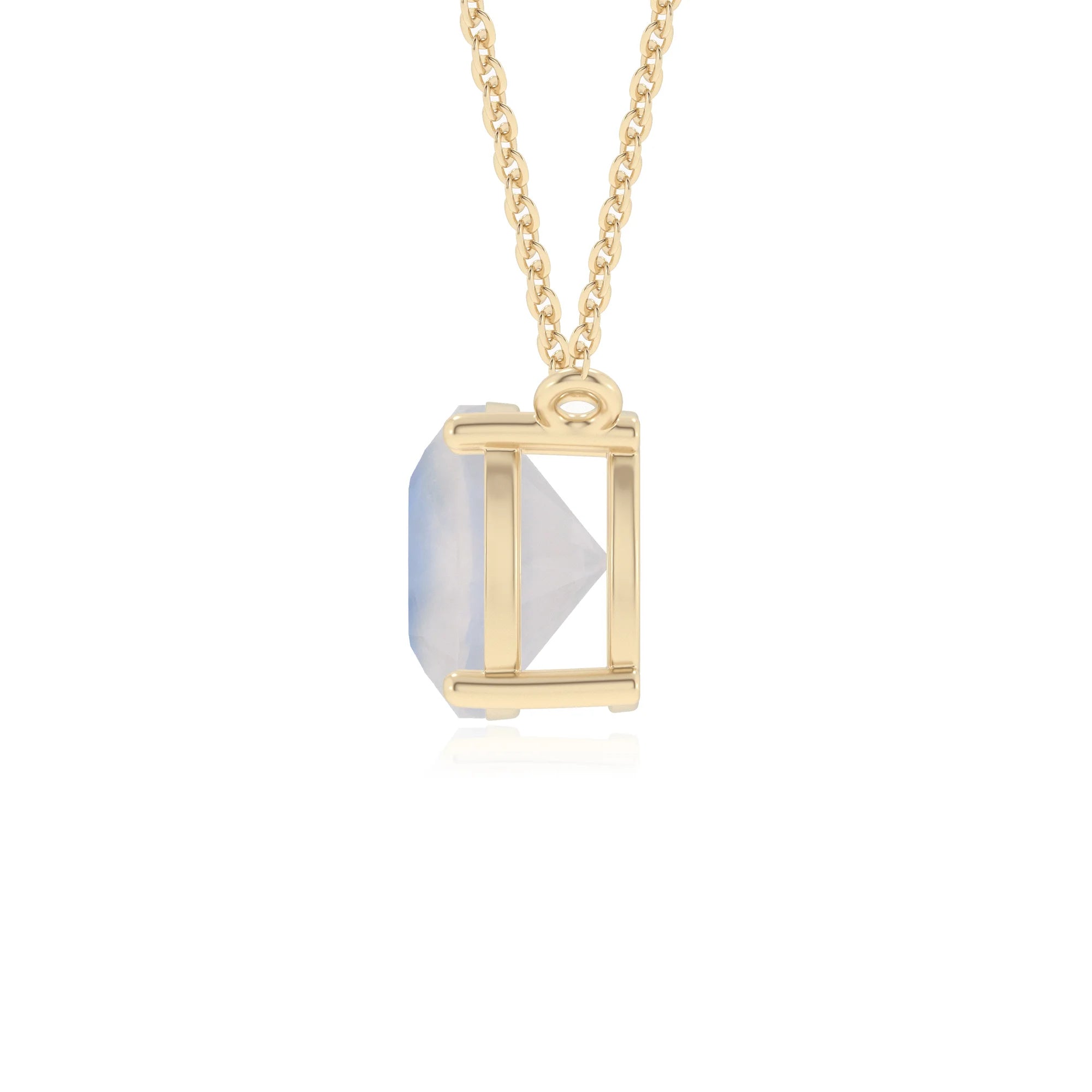 natural rainbow-moonstone cushion solitaire necklaces in yellow gold