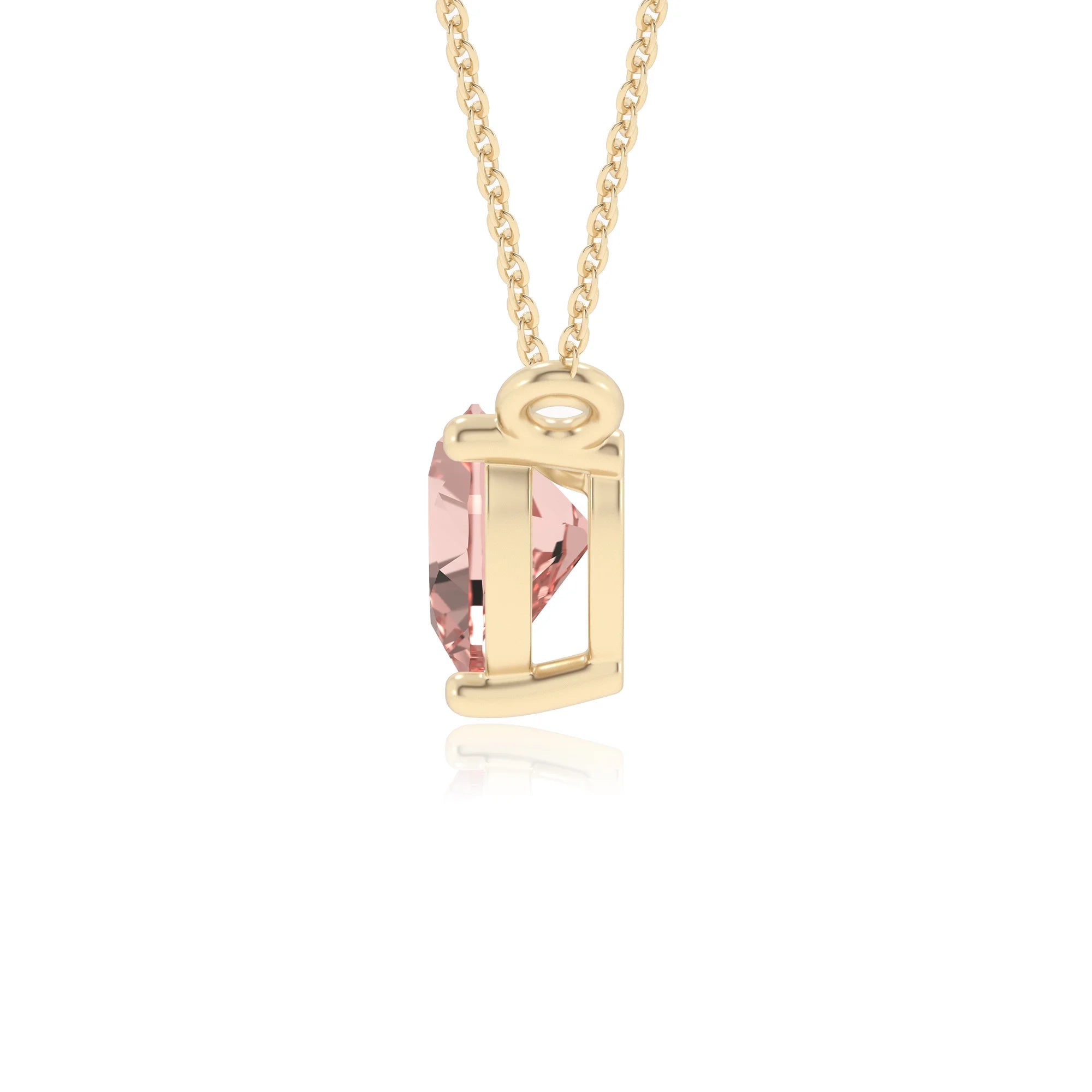 lab grown morganite heart solitaire necklaces in yellow gold