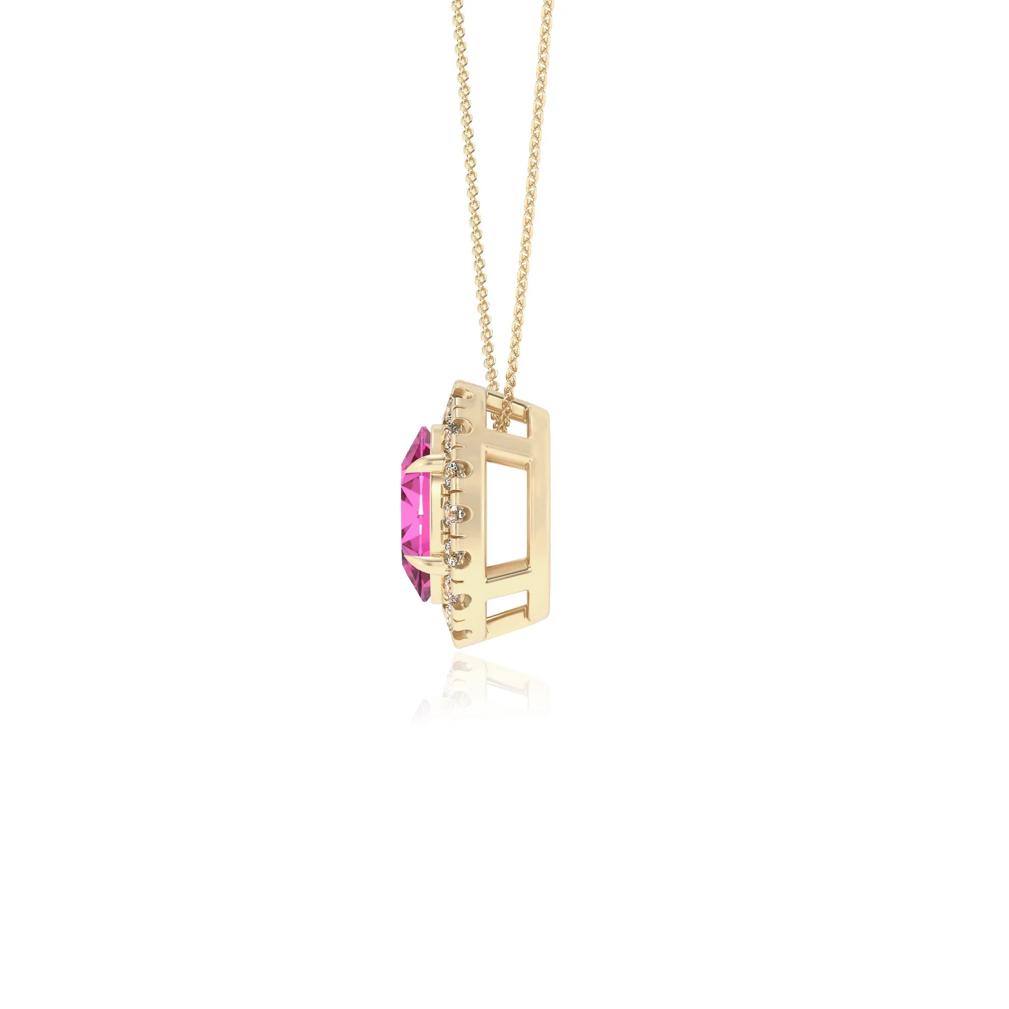 lab grown pink sapphire oval solitaire necklaces in yellow gold
