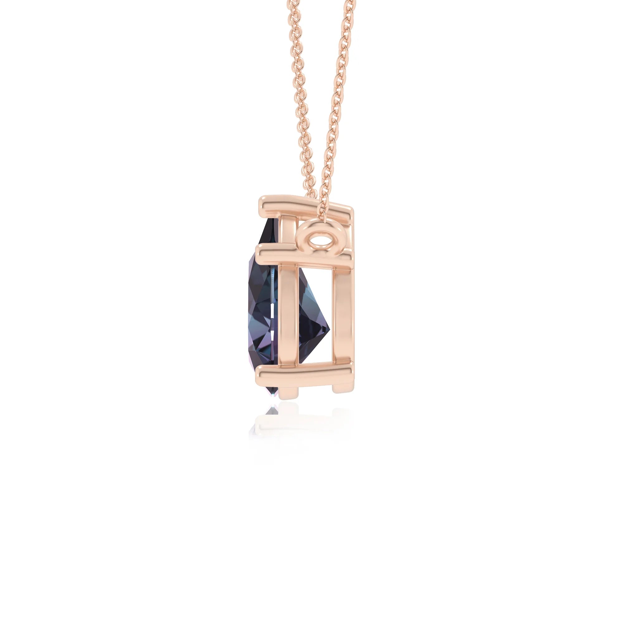 lab grown alexandrite pear solitaire necklaces in rose gold