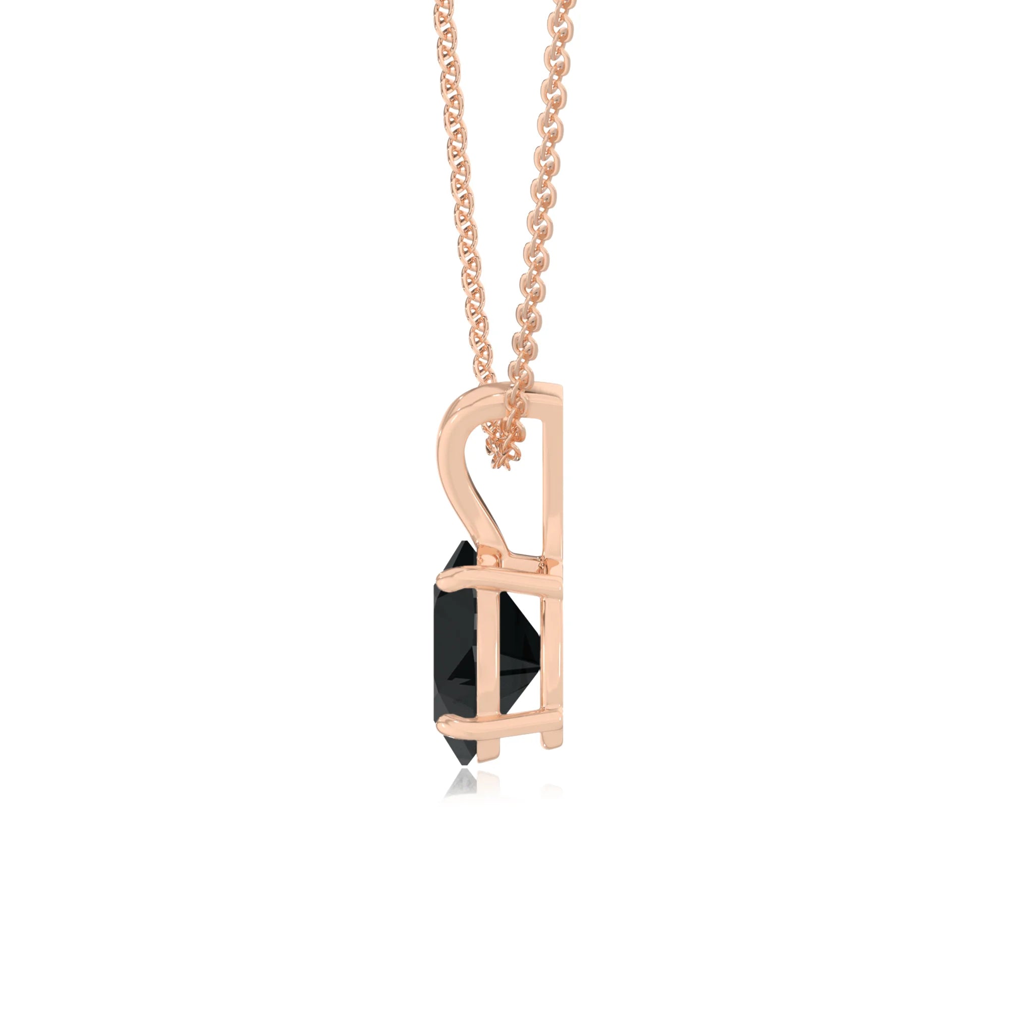 natural black-onyx oval solitaire v-bale necklaces in rose gold