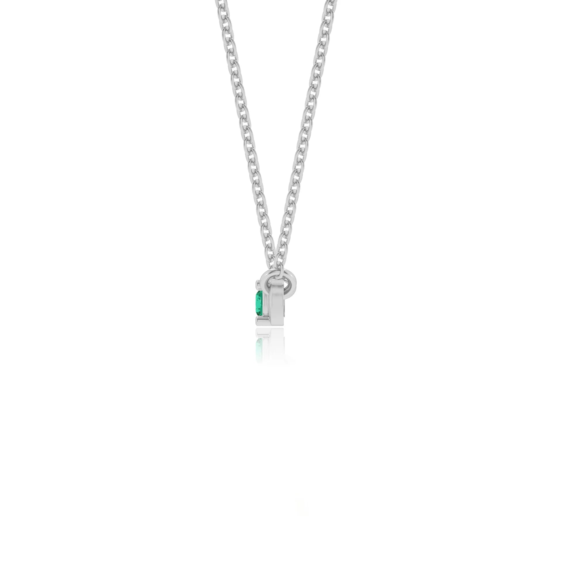 lab grown emerald round bar v-bale necklaces in sterling silver