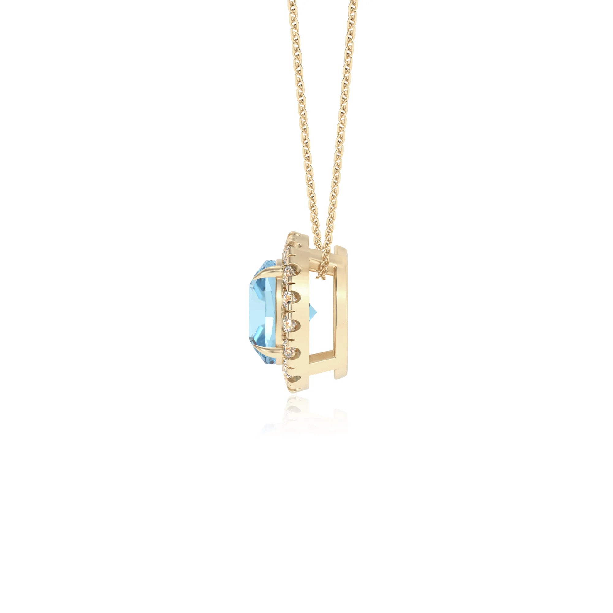 lab grown aquamarine cushion solitaire necklaces in yellow gold