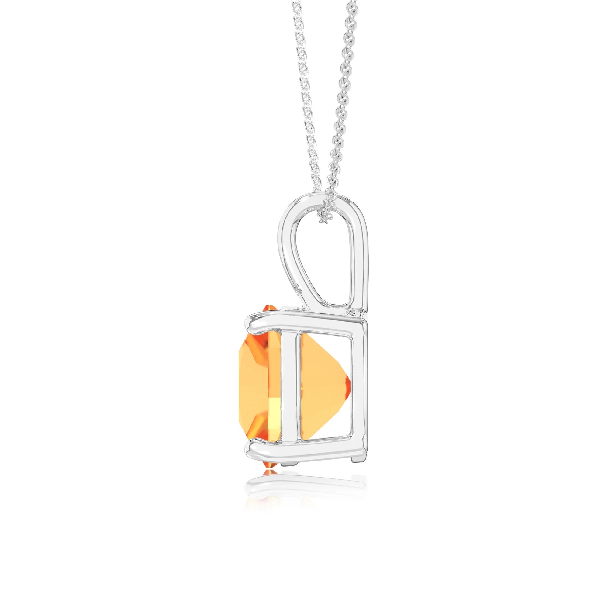 lab grown citrine cushion solitaire necklaces in sterling silver