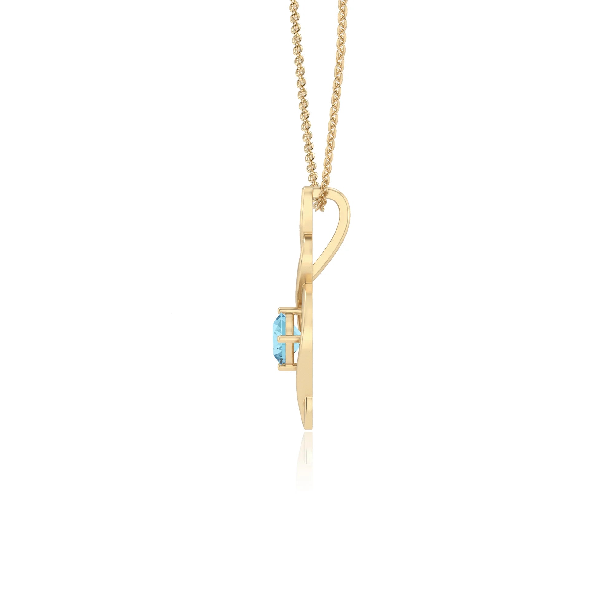 lab grown aquamarine round solitaire necklaces in yellow gold