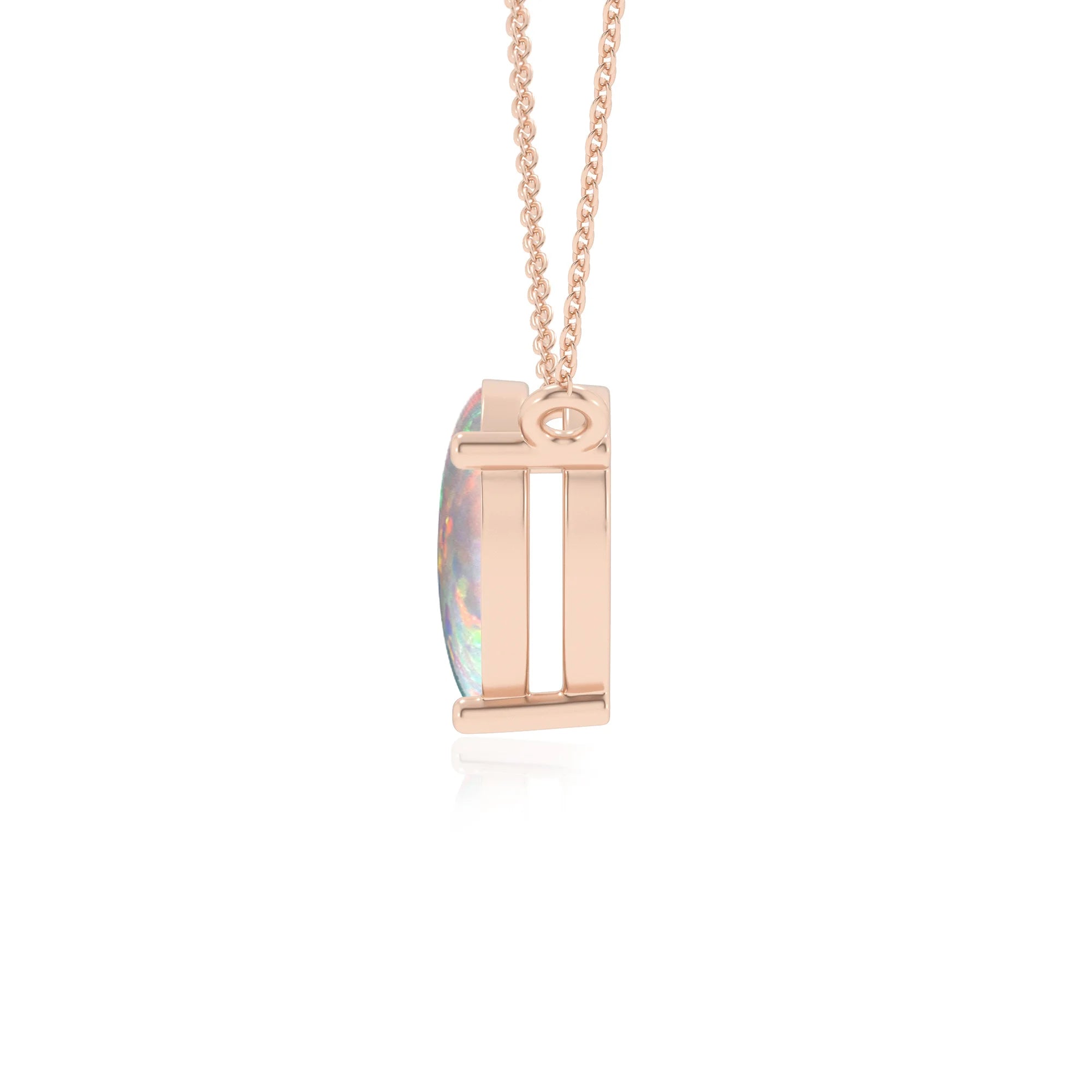 lab grown opal pear solitaire necklaces in rose gold