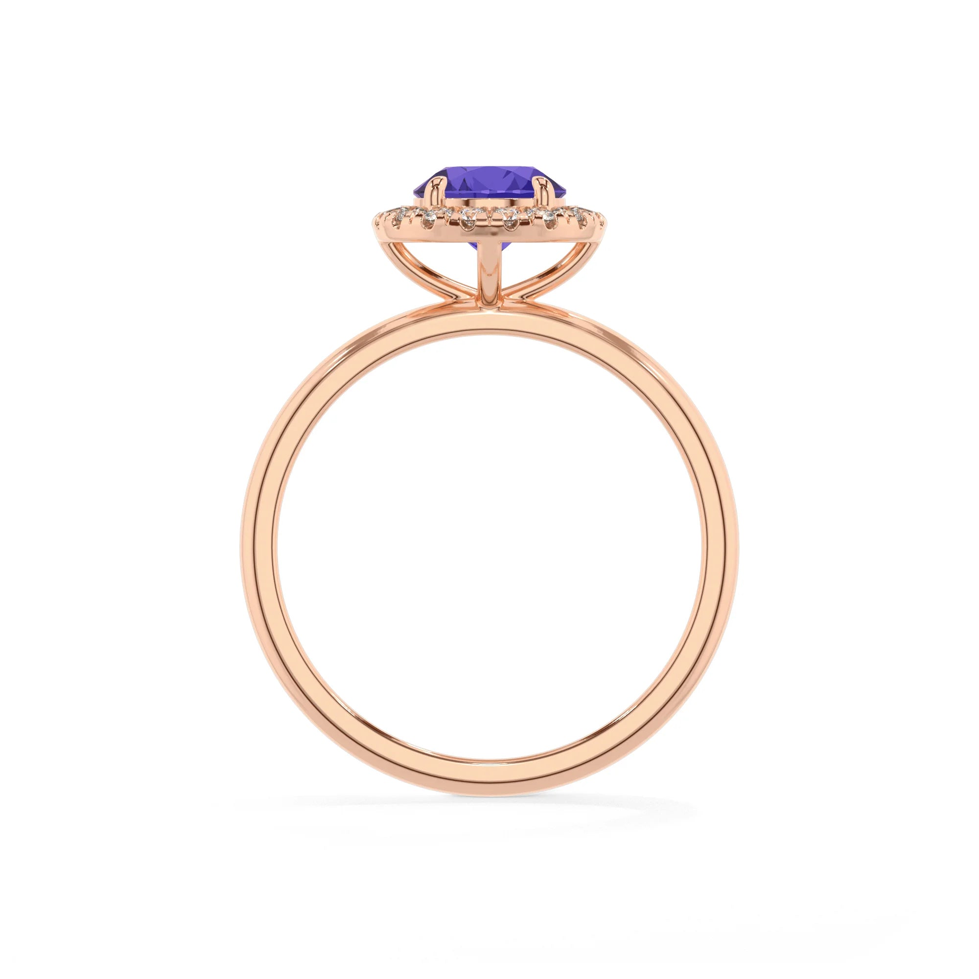 lab grown tanzanite round solitaire rings in rose gold