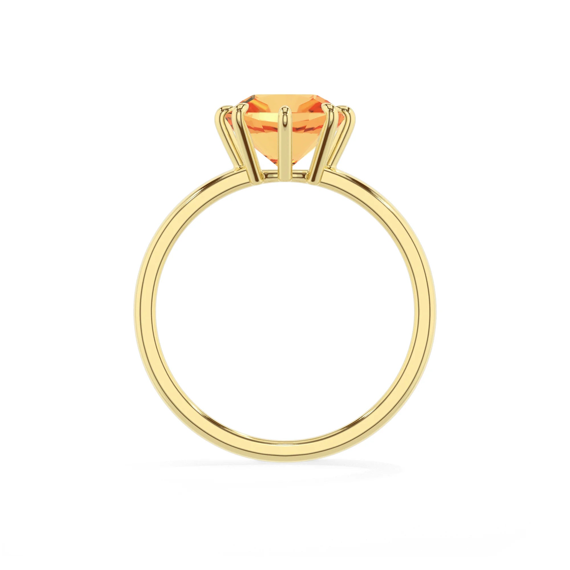 lab grown citrine cushion solitaire rings in yellow gold