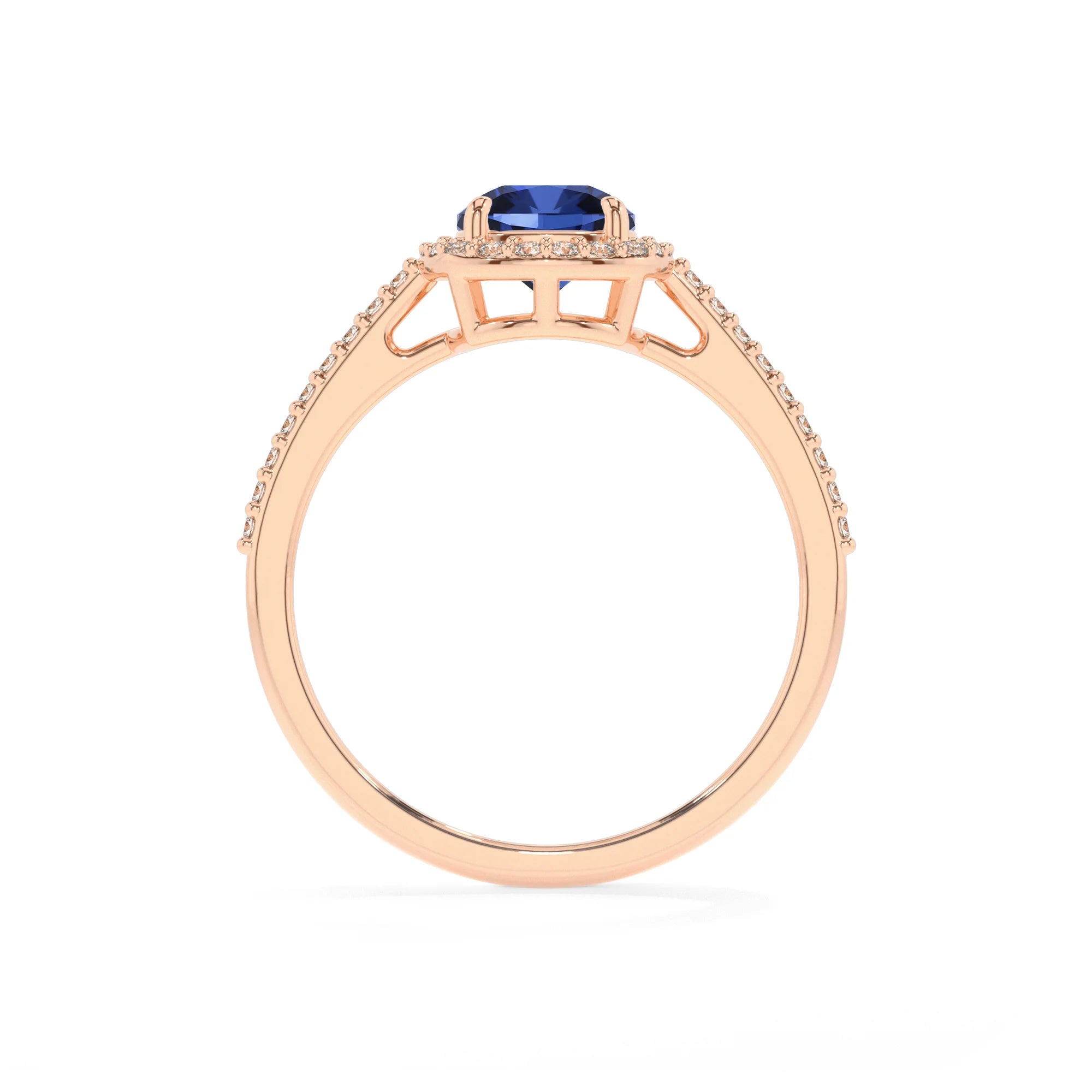 lab grown blue-sapphire cushion solitaire rings in rose gold