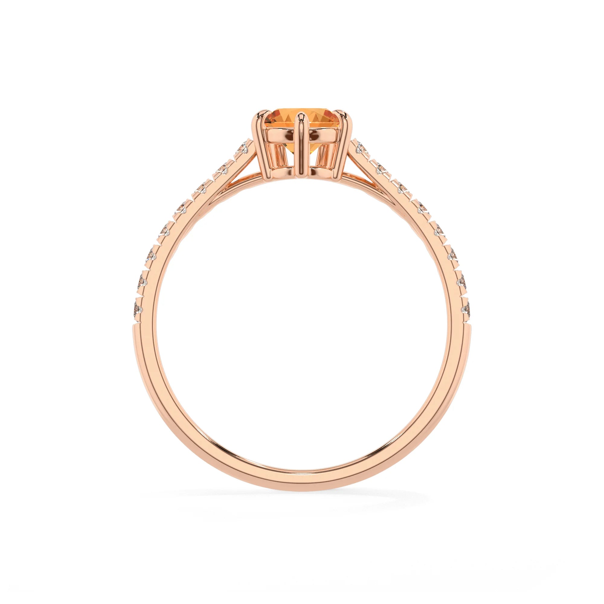 lab grown citrine pear half eternity solitaire engagement rings in rose gold
