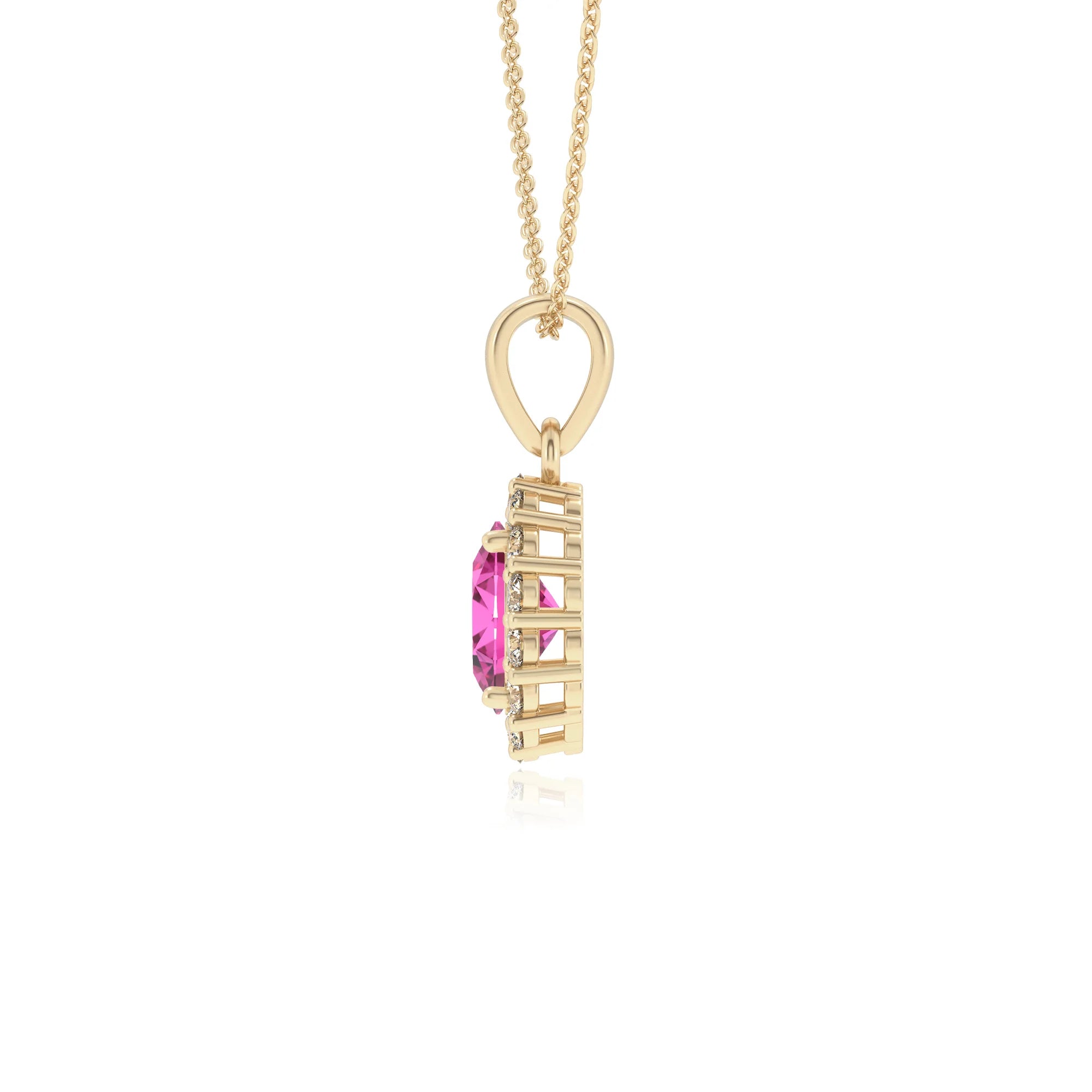 lab grown pink-sapphire oval solitaire necklaces in yellow gold