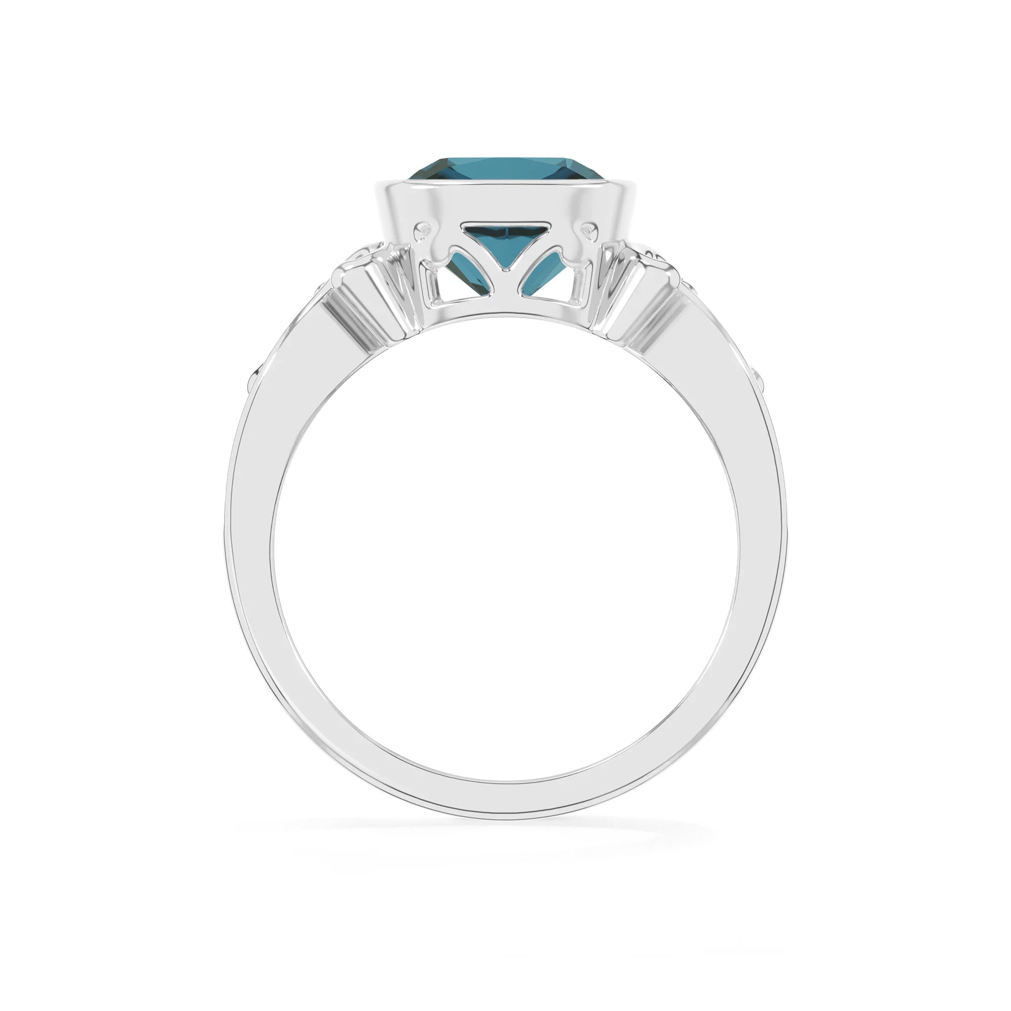 natural london-blue-topaz cushion solitaire rings in platinum