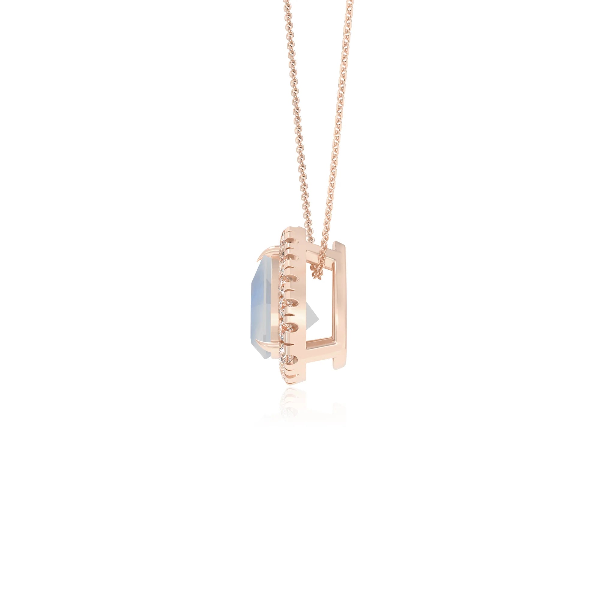 natural rainbow moonstone trillion solitaire necklaces in rose gold