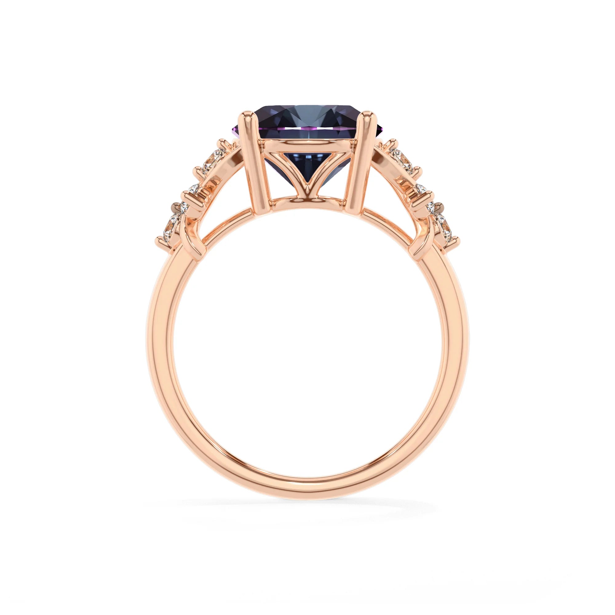 lab grown alexandrite round solitaire rings in rose gold