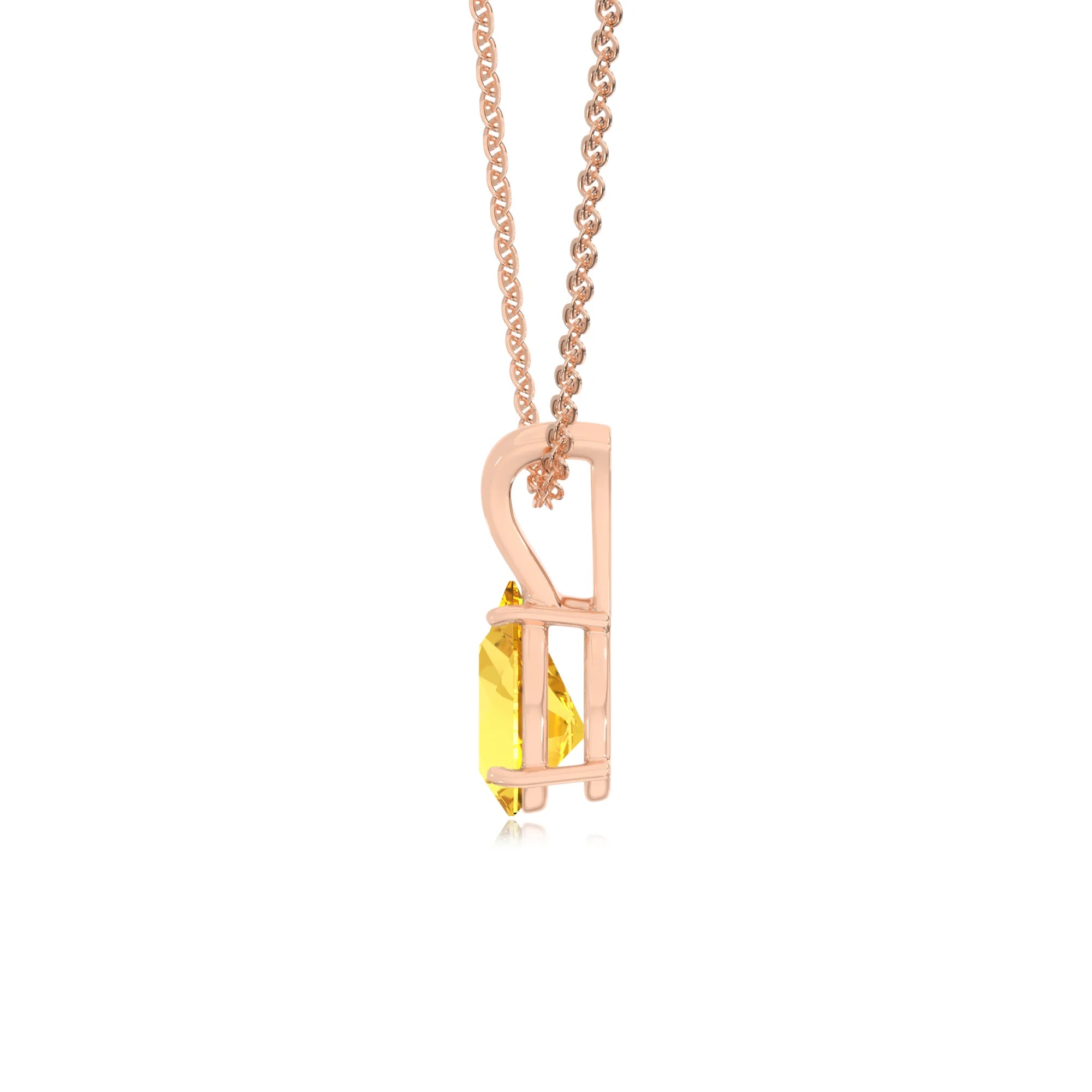 lab grown yellow-sapphire pear solitaire v-bale necklaces in rose gold