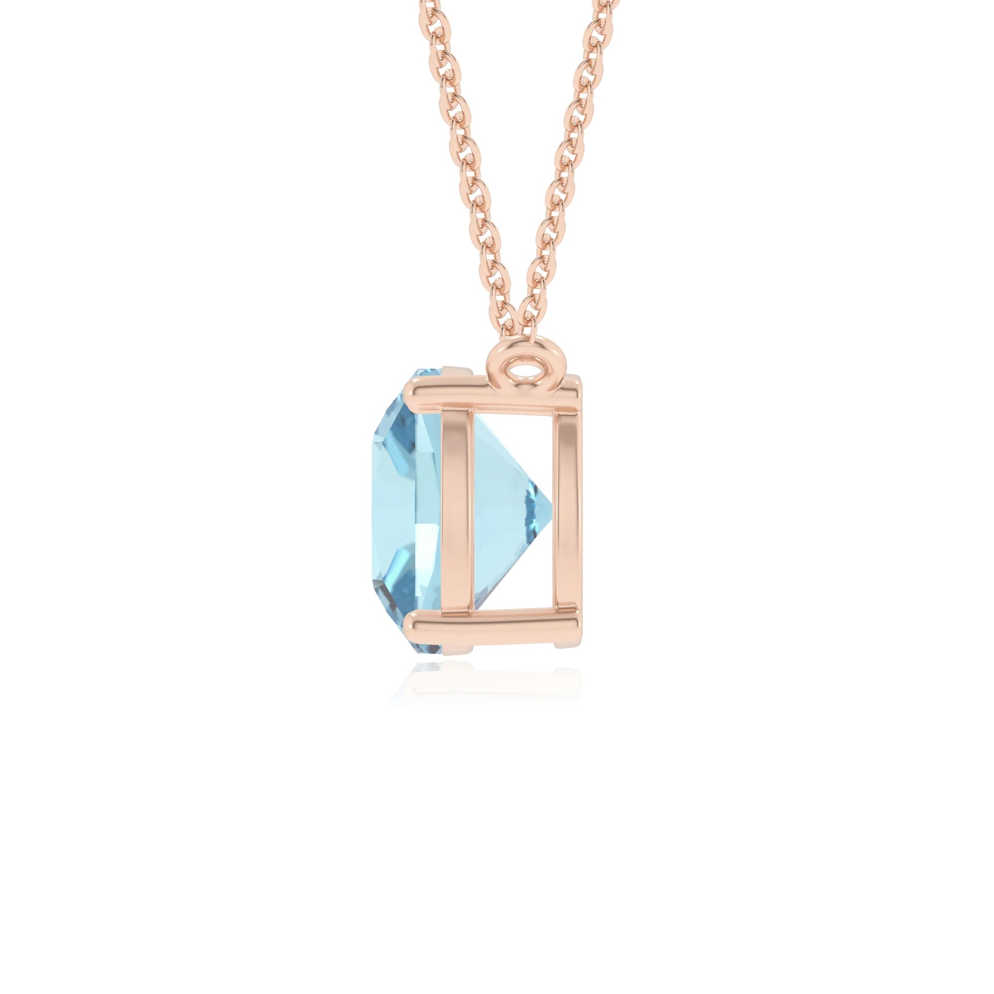 lab grown aquamarine cushion solitaire necklaces in rose gold