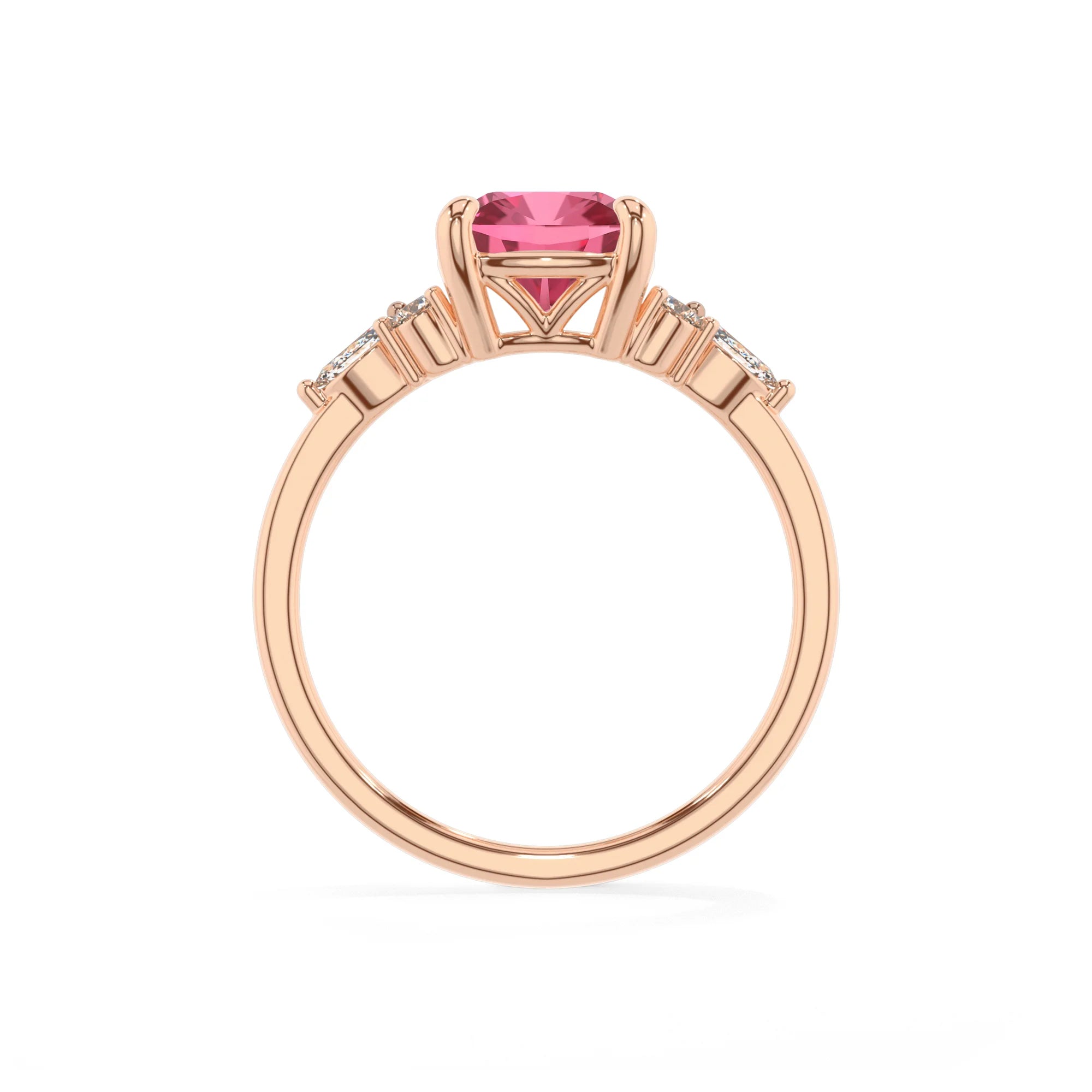 lab grown pink-tourmaline cushion solitaire rings in rose gold
