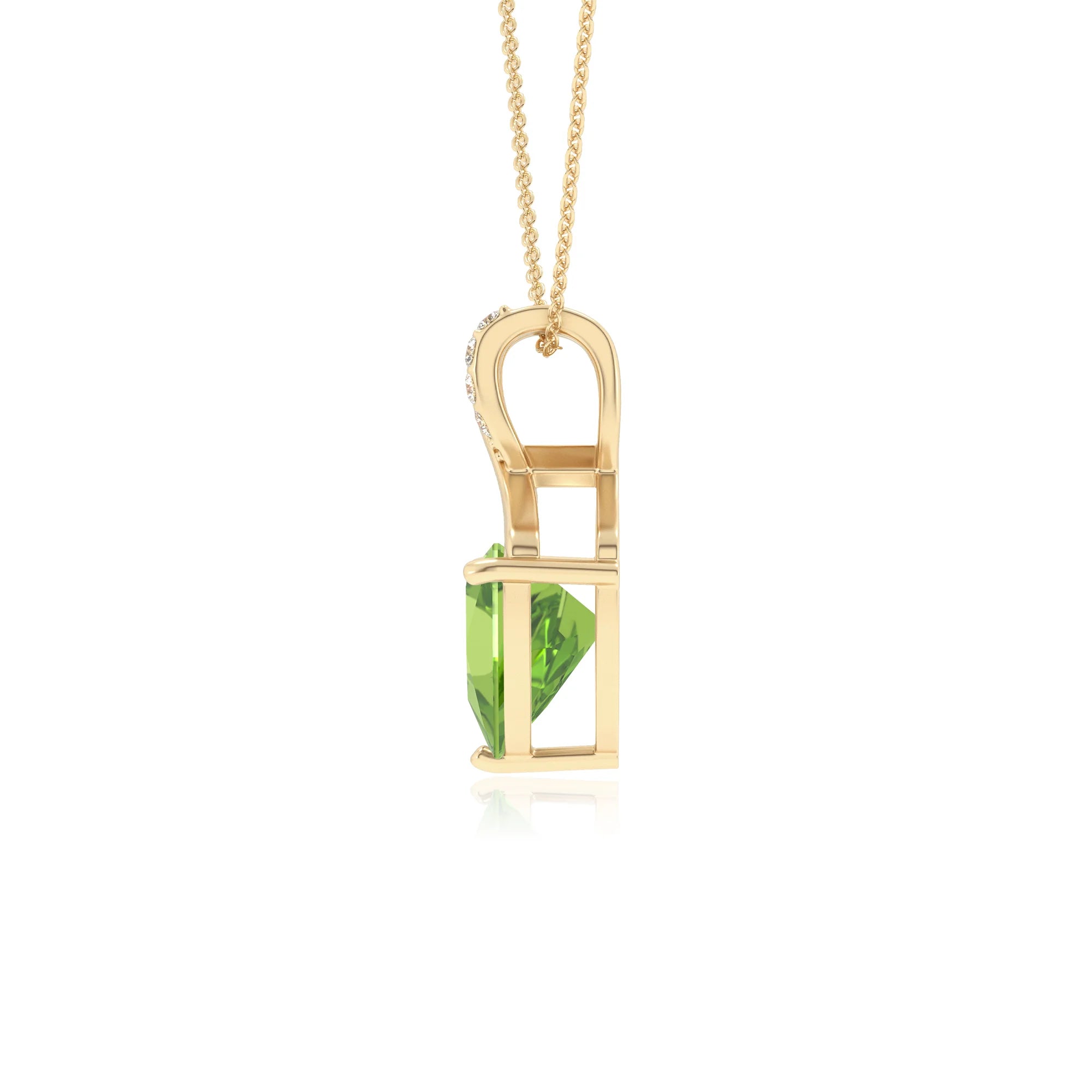 natural peridot trillion solitaire necklaces in yellow gold