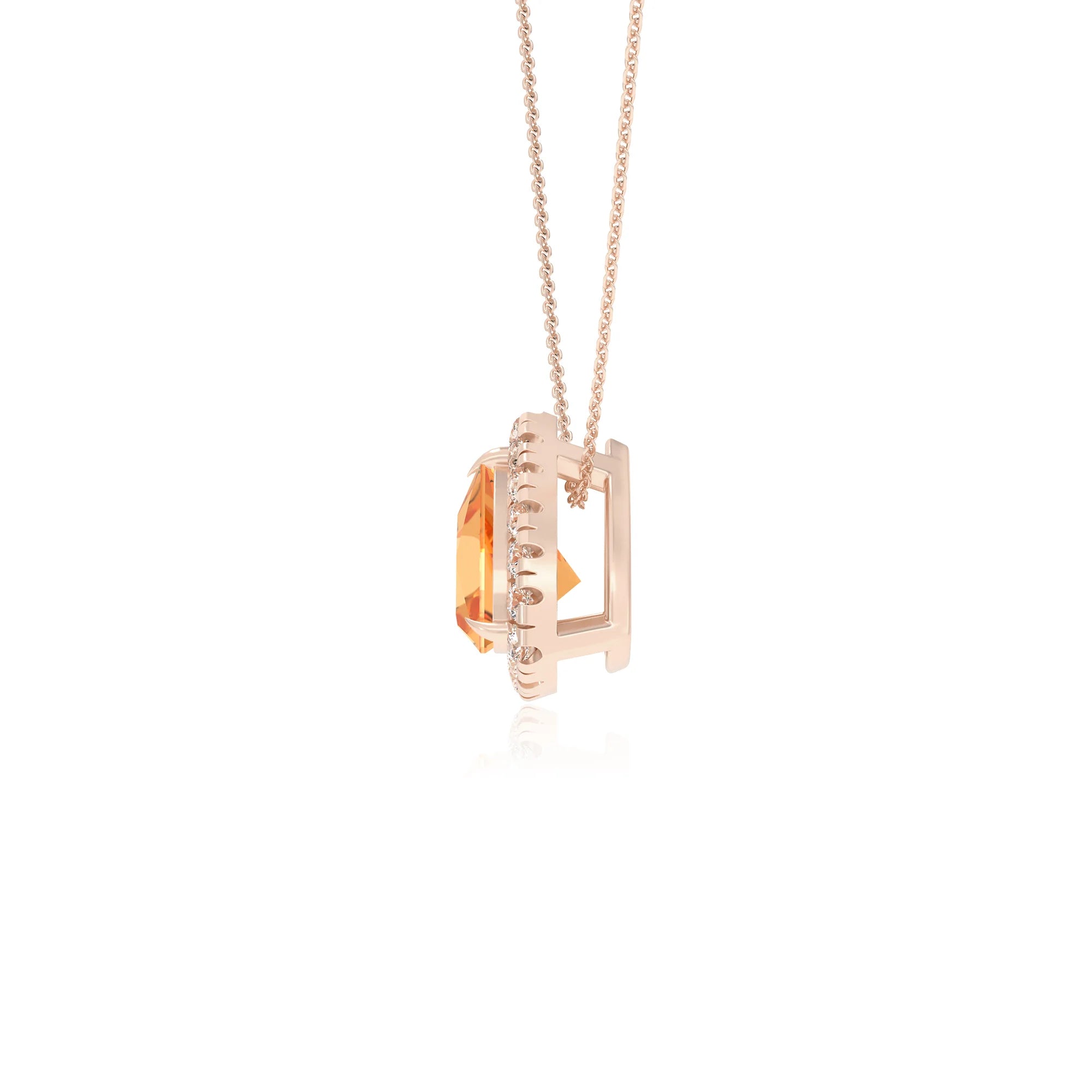 lab grown citrine trillion solitaire necklaces in rose gold