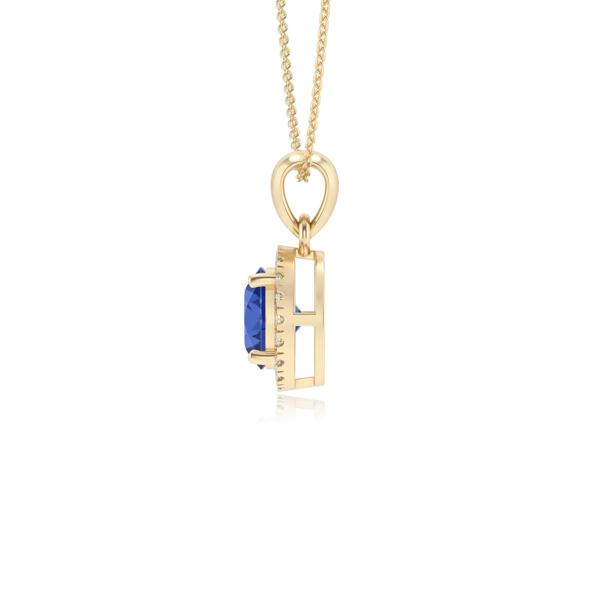 lab grown blue-sapphire round solitaire necklaces in yellow gold