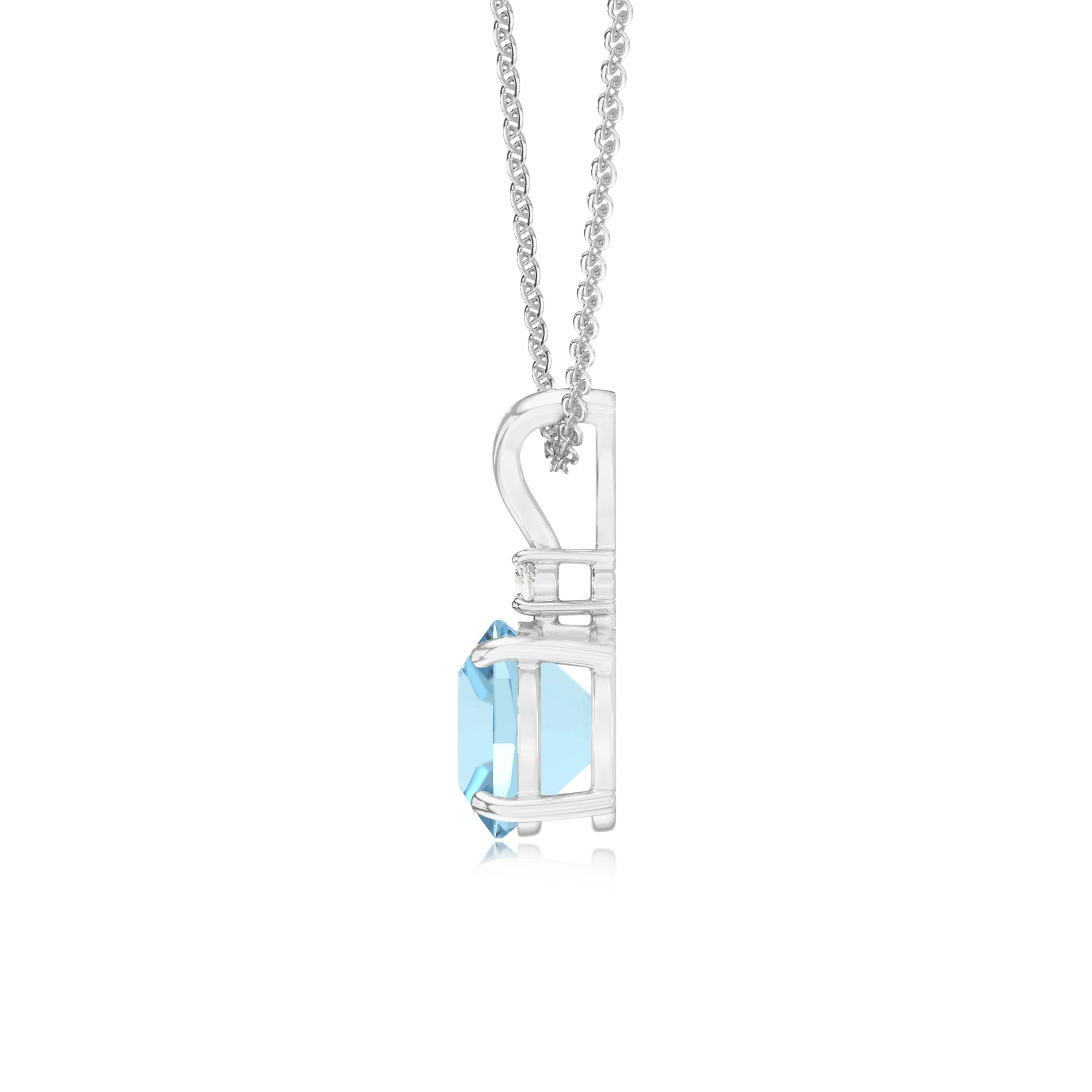 lab grown aquamarine cushion solitaire v-bale necklaces in sterling silver